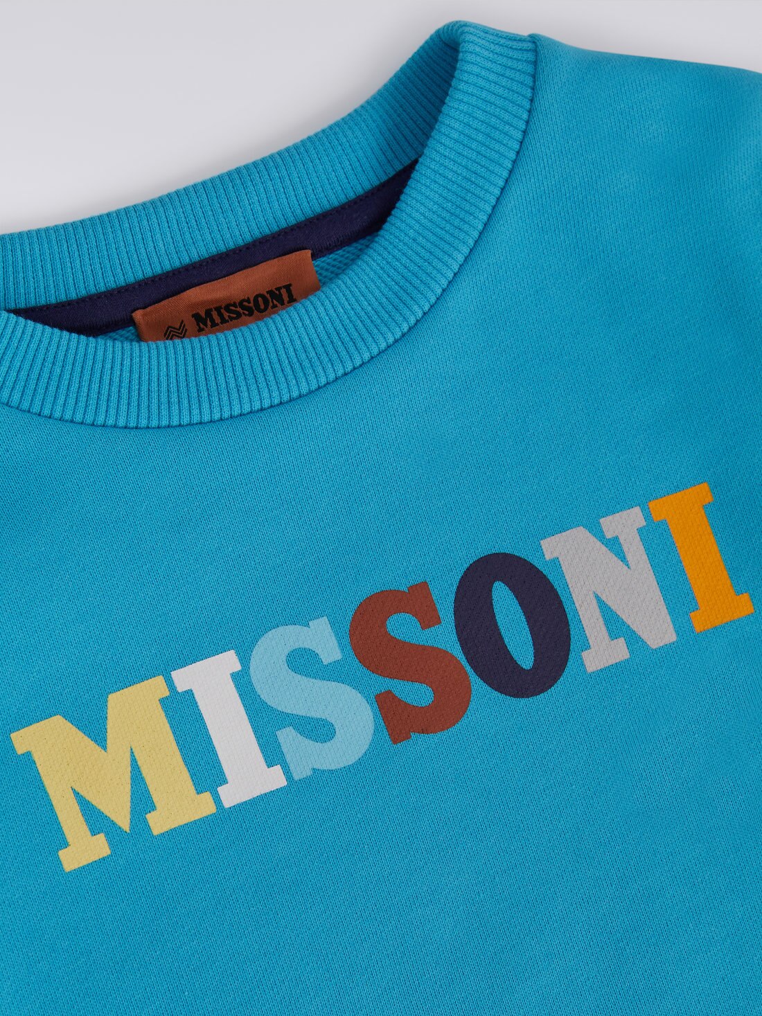Sweat-shirt en coton à col ras du cou avec logo multicolore, Turquoise  - 8051575937798 - 2