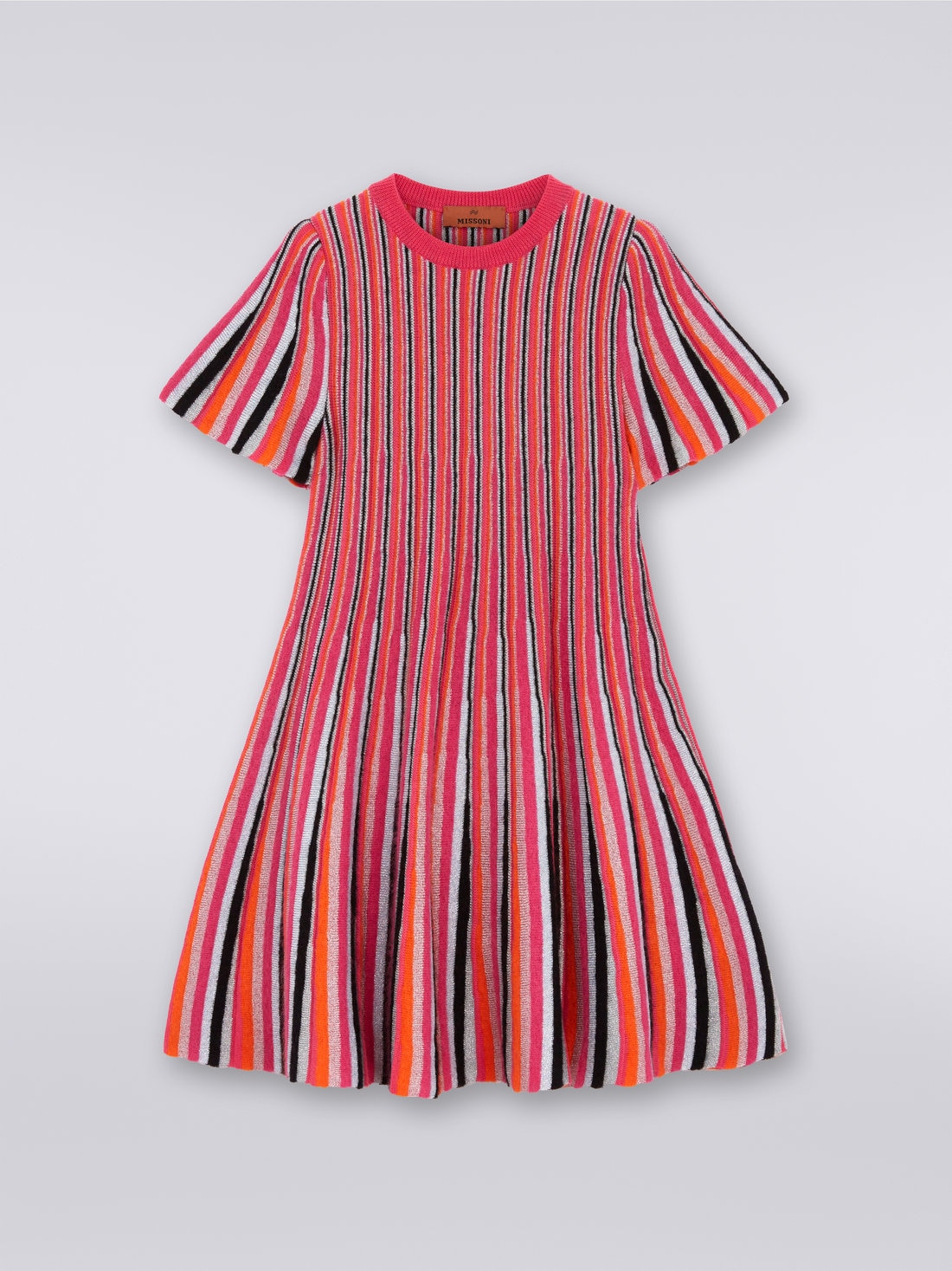 Viscose blend vertical striped dress with lurex, Multicoloured  - 8053147030975 - 0