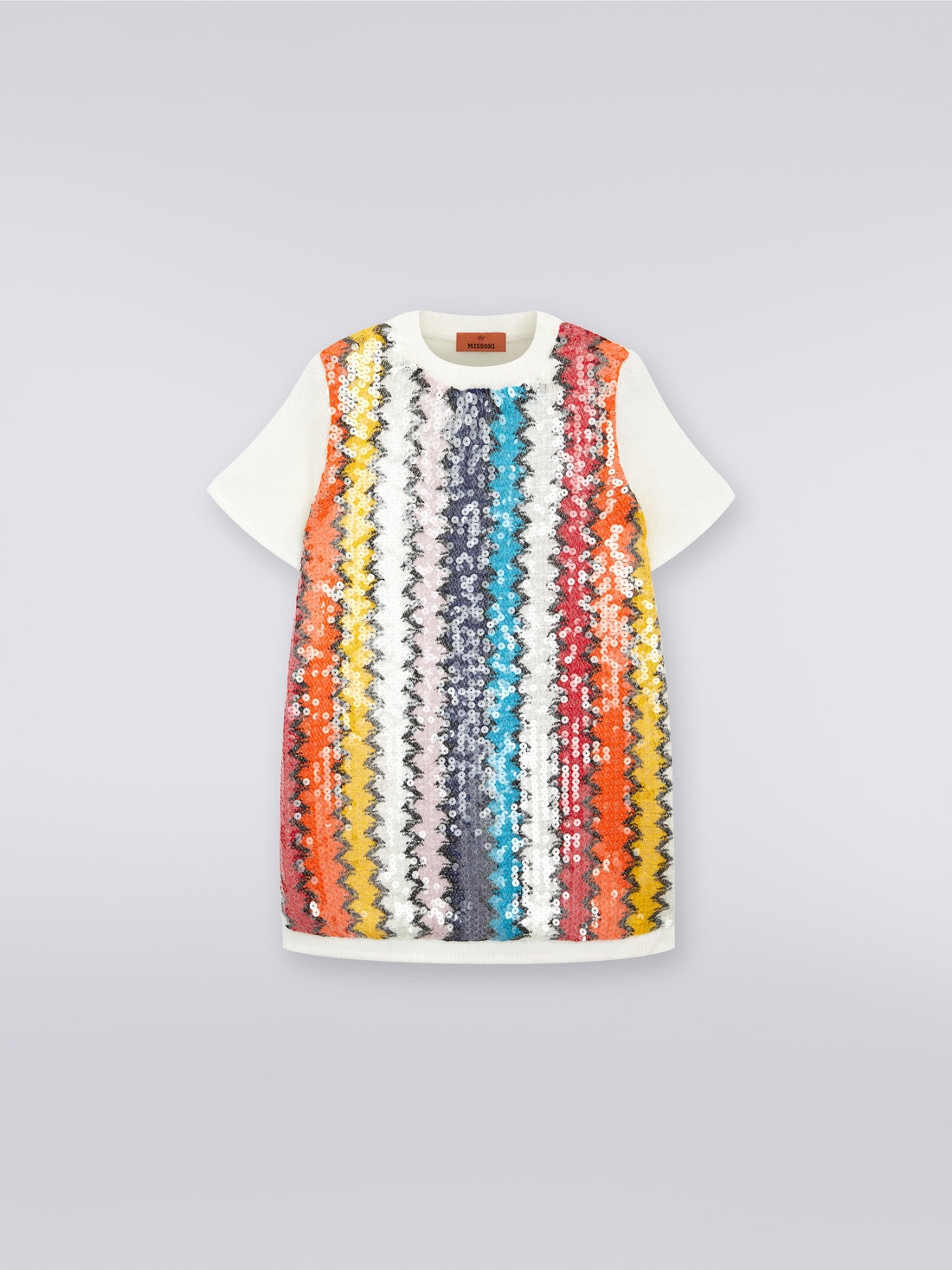 Zigzag viscose blend short-sleeved dress with sequins, Multicoloured  - KS23WG0DBV00E0SM923 - 0