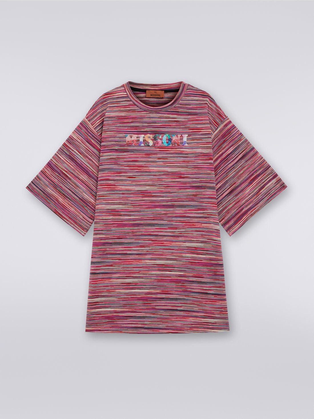 Oversized short-sleeved dress with logo and sequins, Multicoloured  - 8053147031149 - 0