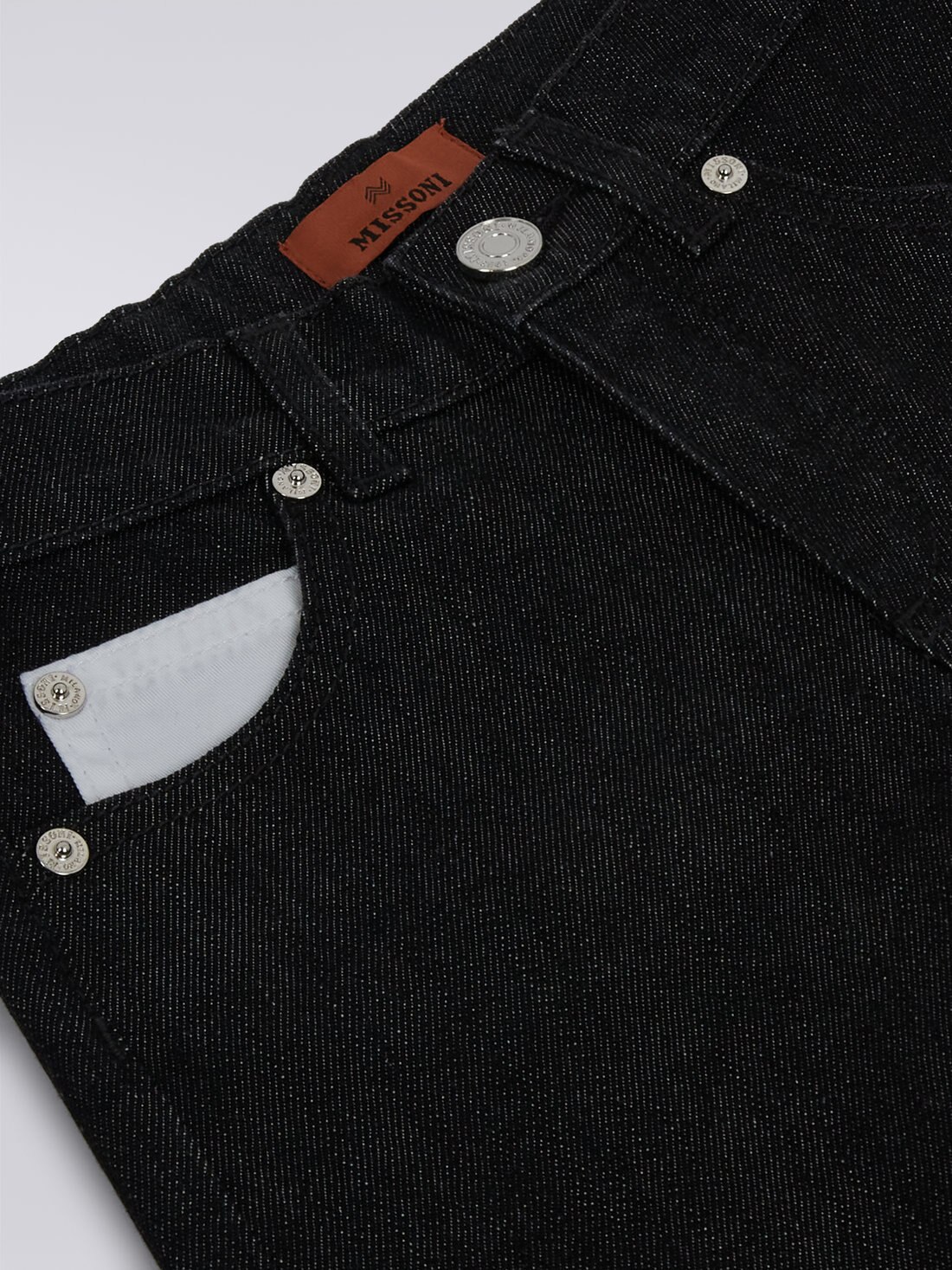 Five-pocket denim trousers with zigzag insert and logo, Black & White - KS23WI0NBV00E3SM92O - 2