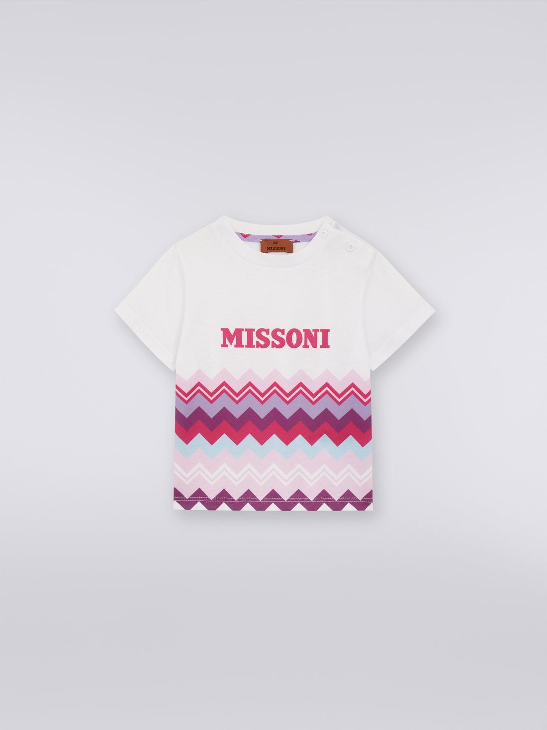 Short-sleeved cotton T-shirt with zigzag and logo, White  - 8053147033617 - 0
