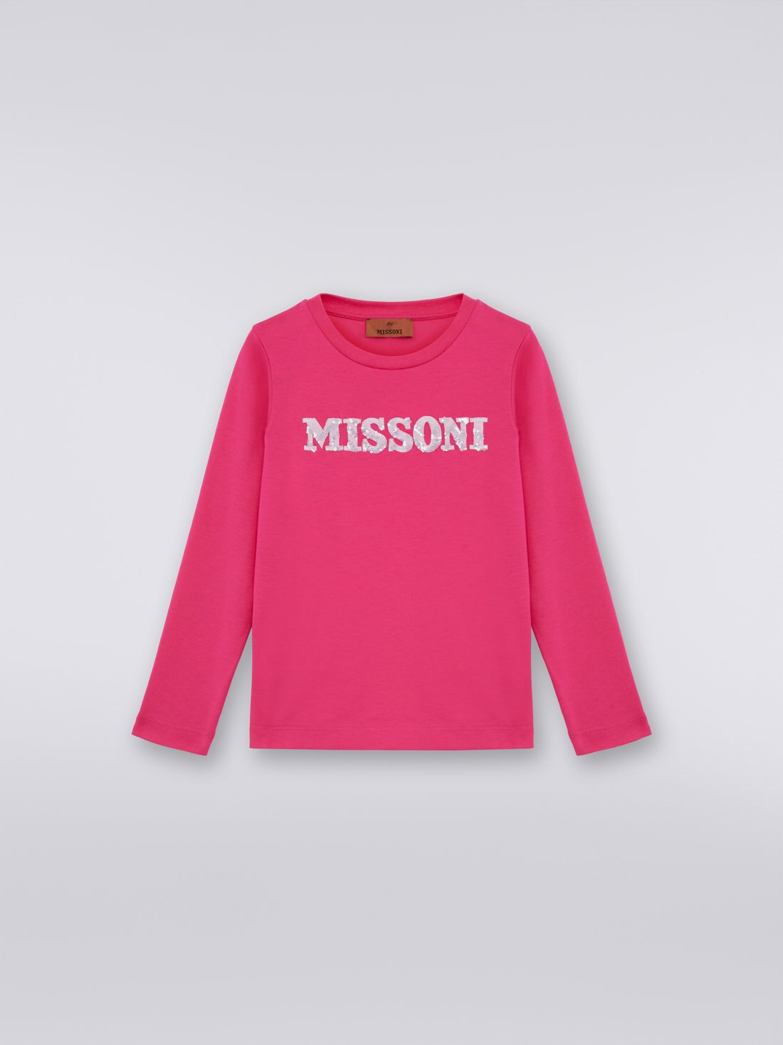Long-sleeved cotton pullover with sequin logo, Pink   - 8053147033969 - 0