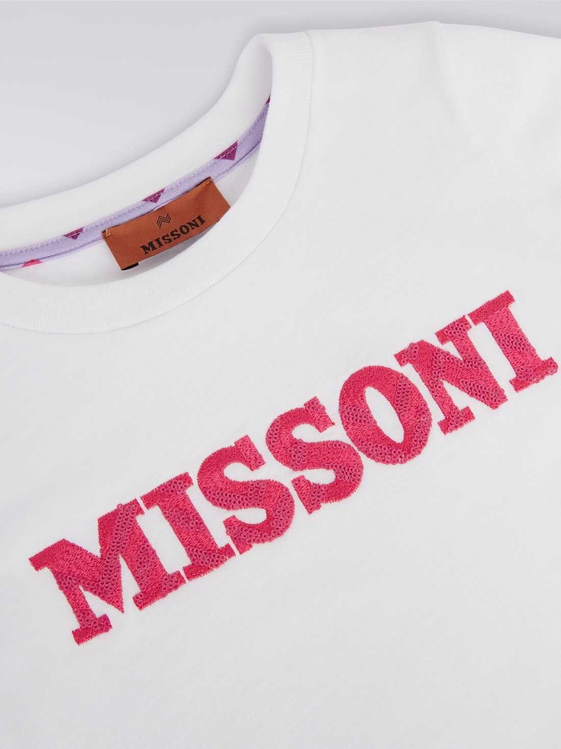 Cotton T shirt with sequins logo Pink Missoni