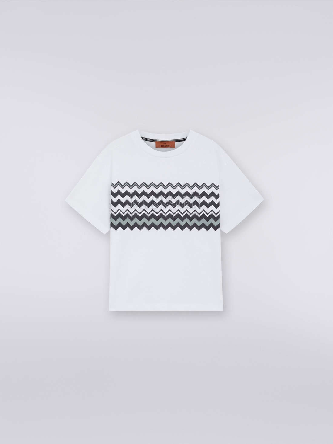 Cotton T-shirt with zigzag and logo, Black & White - 8053147034492 - 0