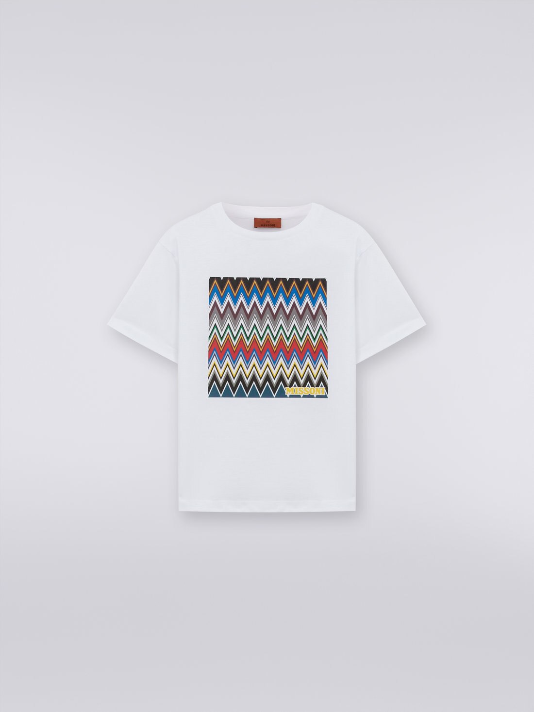 Cotton T-shirt with zigzag print and logo, White  - 8053147034768 - 0