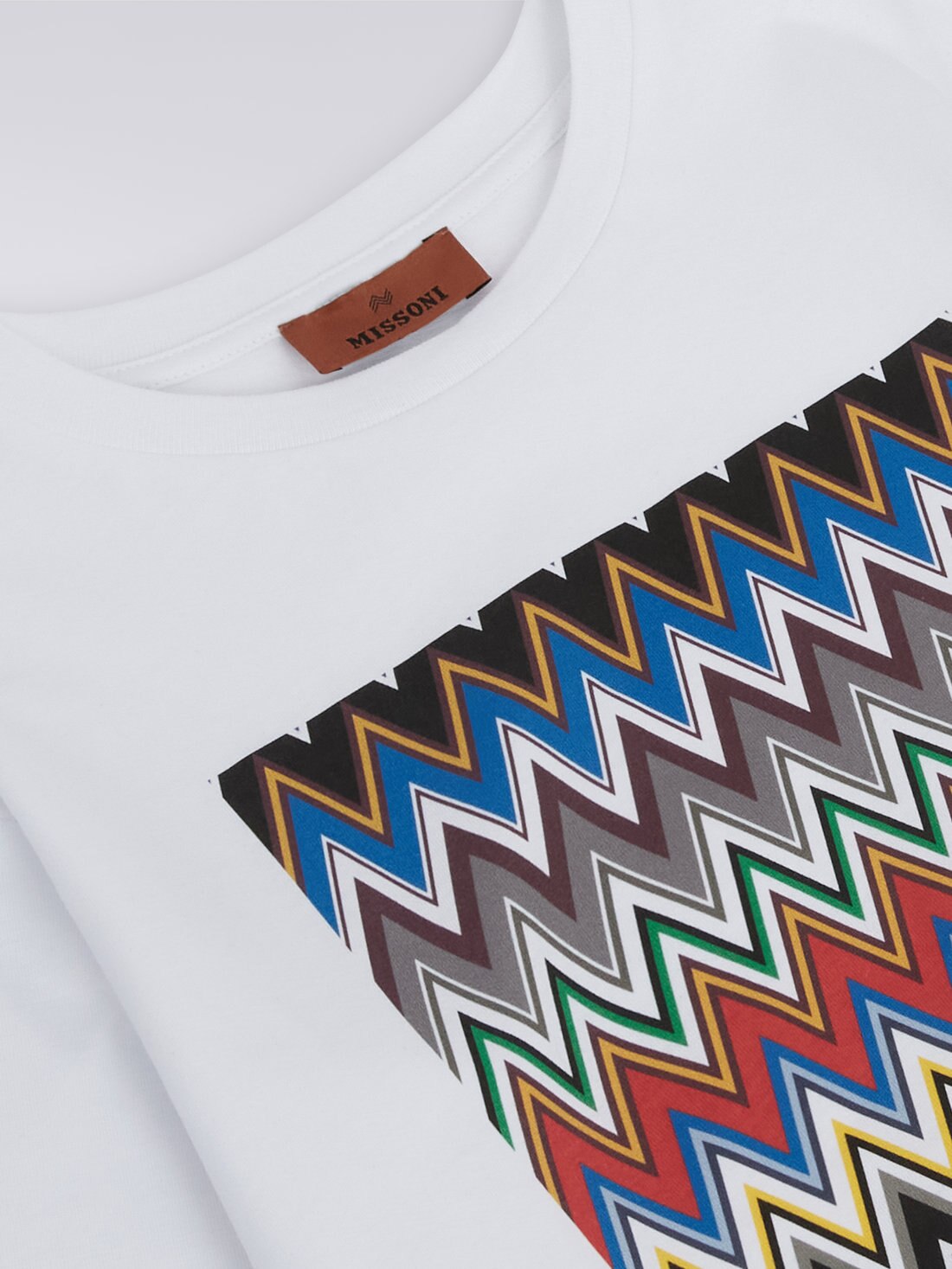 Cotton T-shirt with zigzag print and logo, White  - 8053147034768 - 2