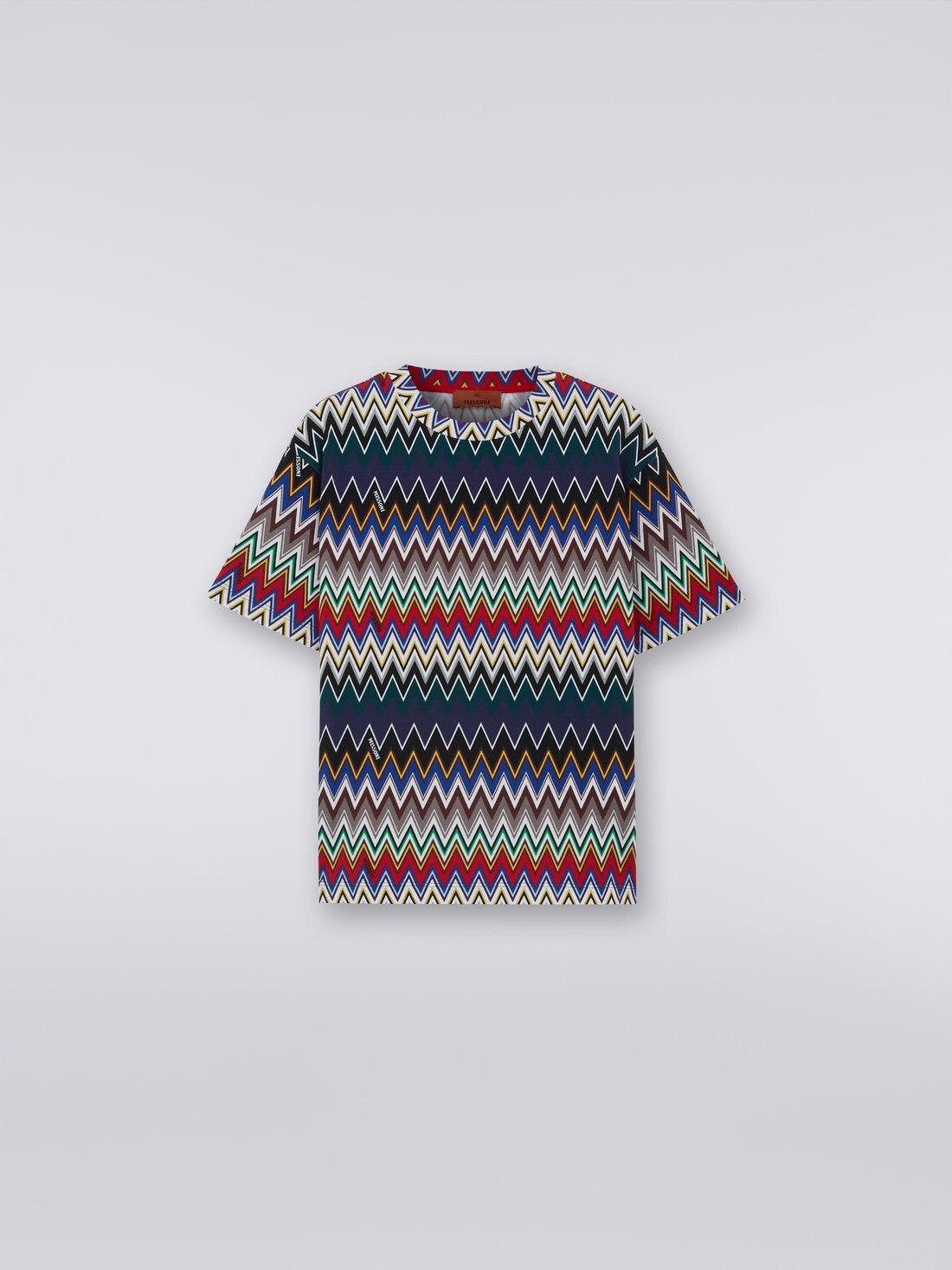 Cotton blend T-shirt with zigzag weave, Multicoloured  - 0