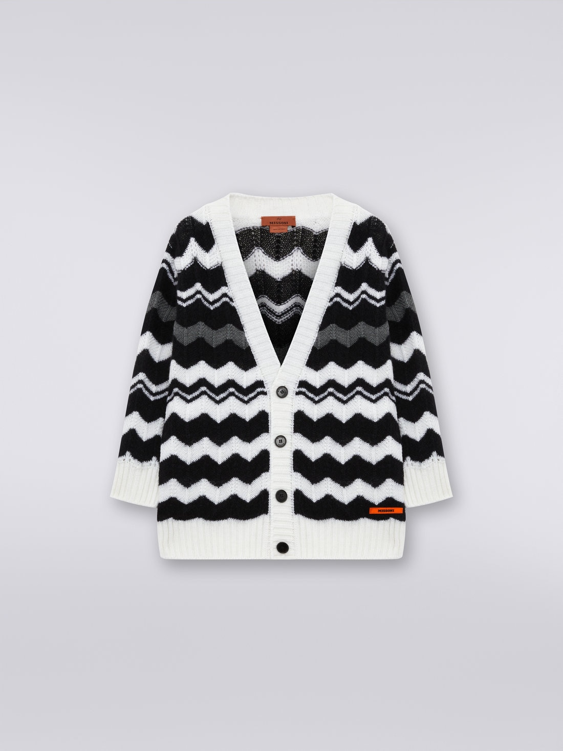 Cardigan aus Wolle mit Zickzacklinien, Weiß & Schwarz - 8053147035406 - 0