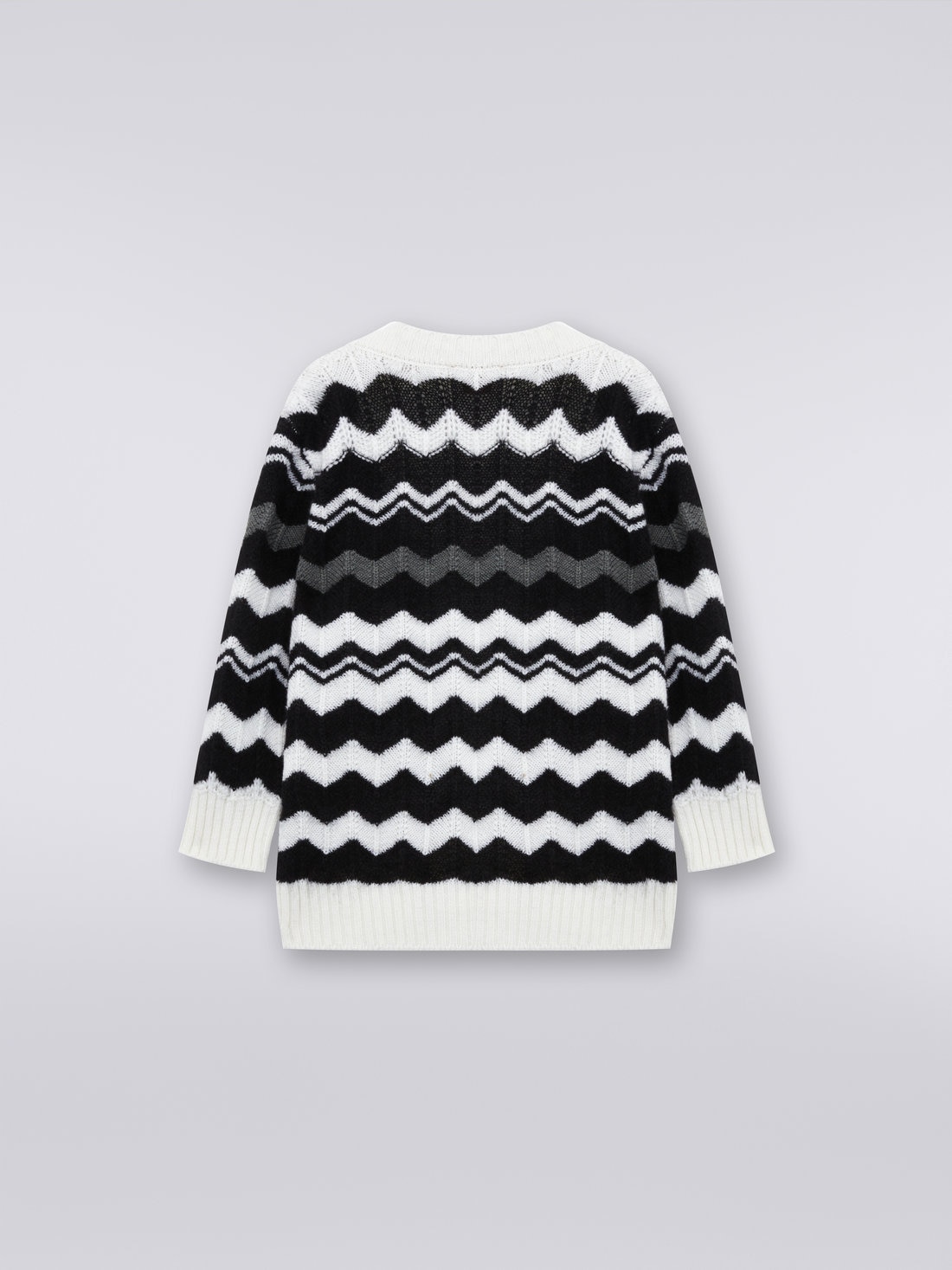Cardigan aus Wolle mit Zickzacklinien, Weiß & Schwarz - 8053147035406 - 1