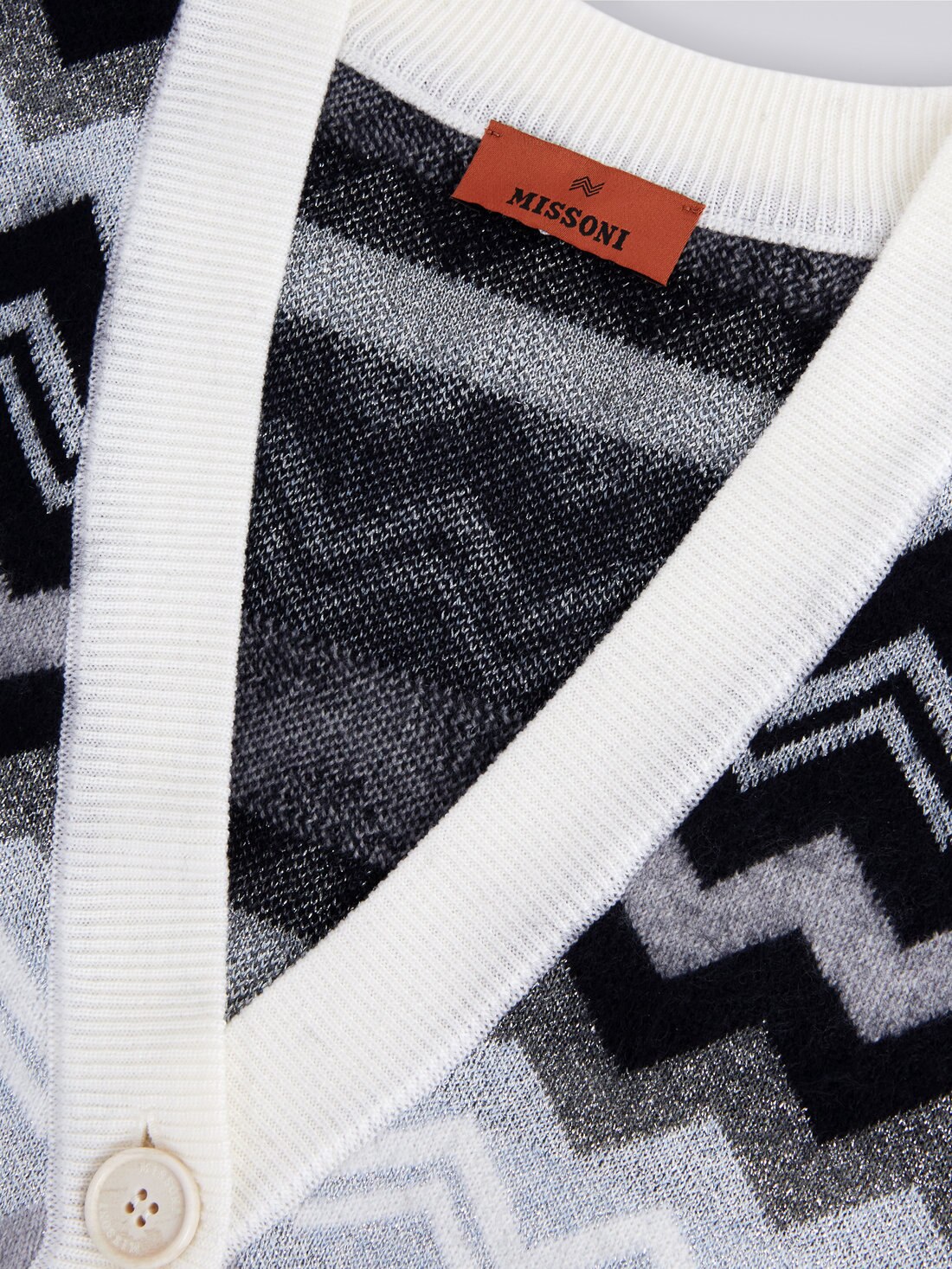 Cardigan à poches en laine zig zag, Noir & Blanc - 8053147035505 - 3