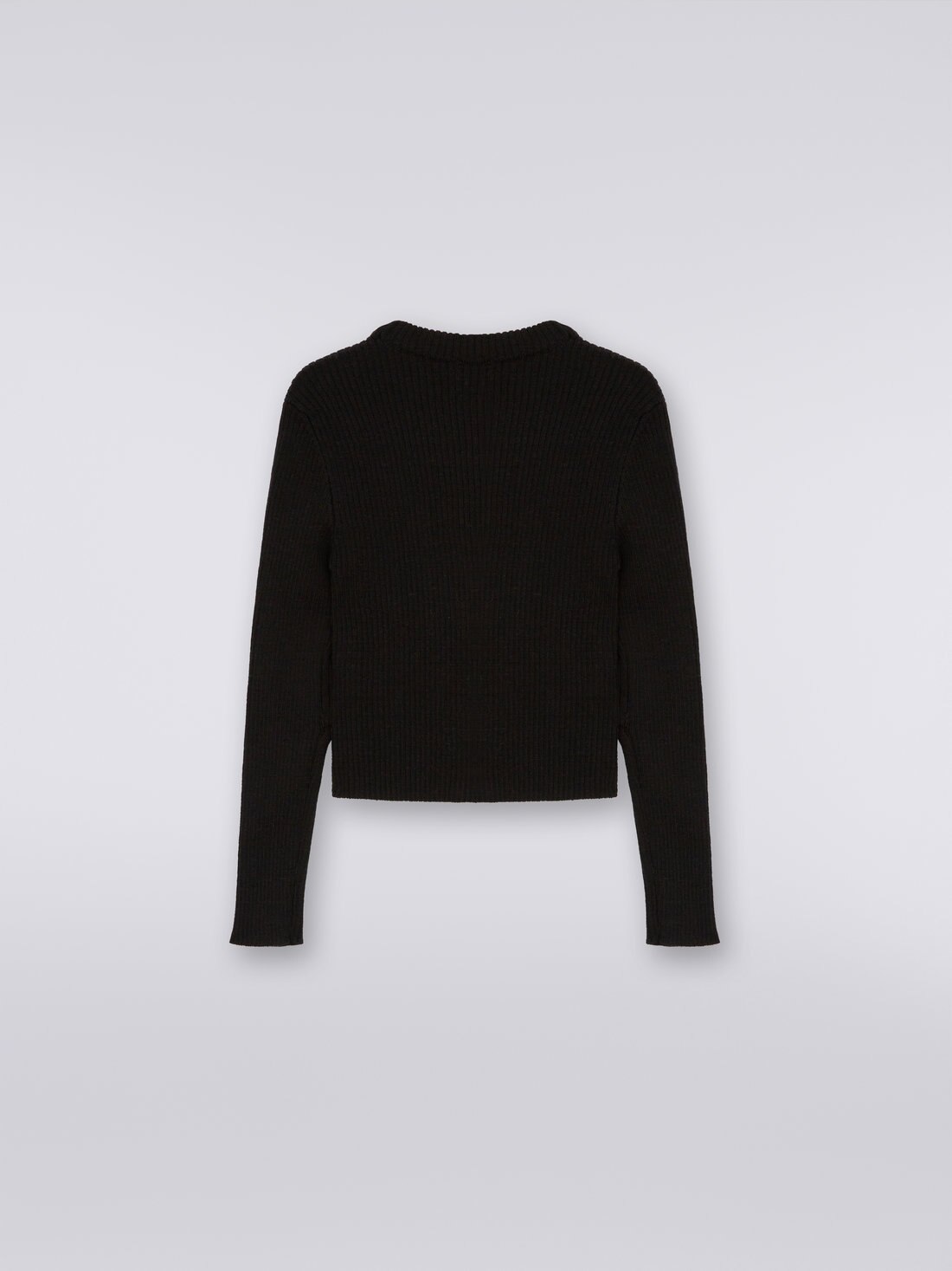 Pull à col rond en mailles de laine avec logo flammé, Noir & Blanc - 8053147035888 - 1