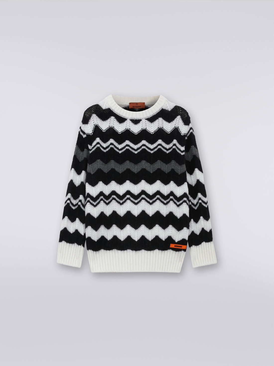 Pull à col ras-du-cou en laine à zig zag, Noir & Blanc - 8053147036052 - 0