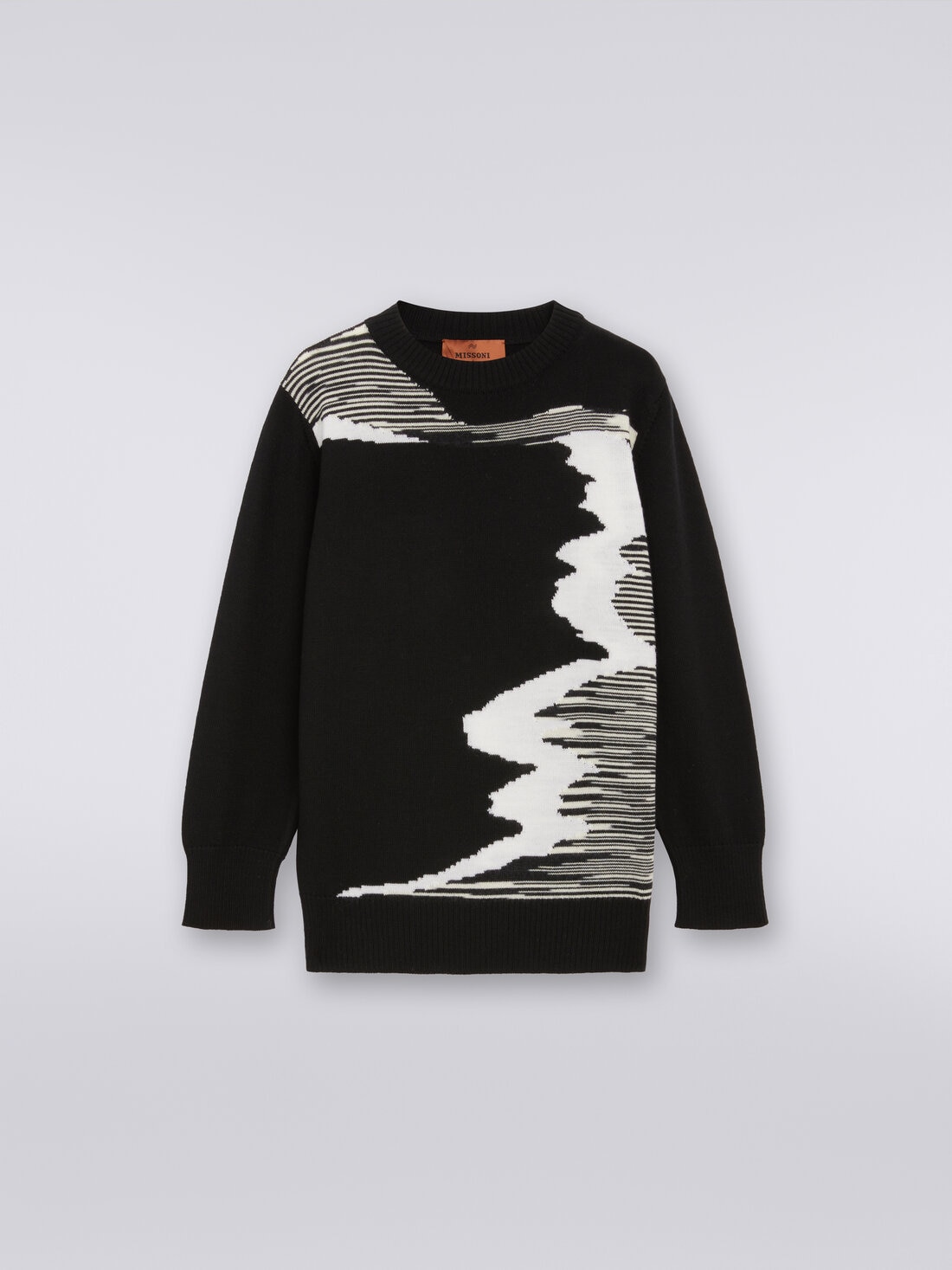 Pure virgin wool crew-neck sweater, Black & White - KS23WN0CBV00EOSM92O - 0