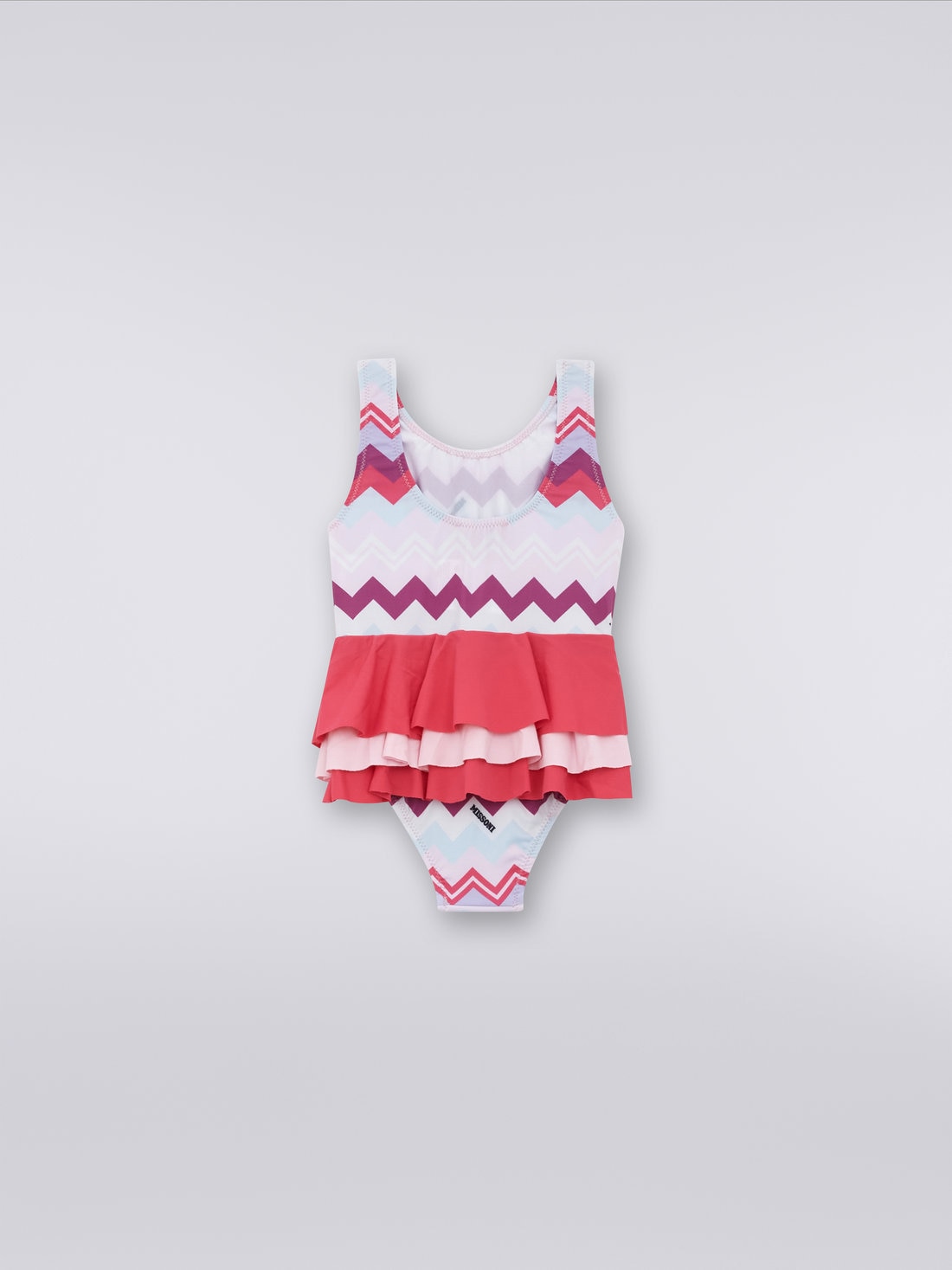 One-piece swimming costume with ruffle and zigzag pattern, Multicoloured  - KS23WP05BV00E0SM96I - 1