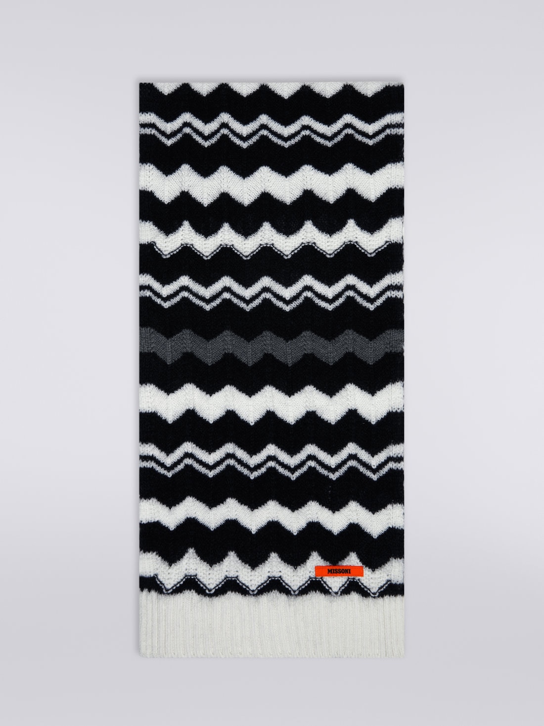 Wool zigzag scarf, Black & White - 0