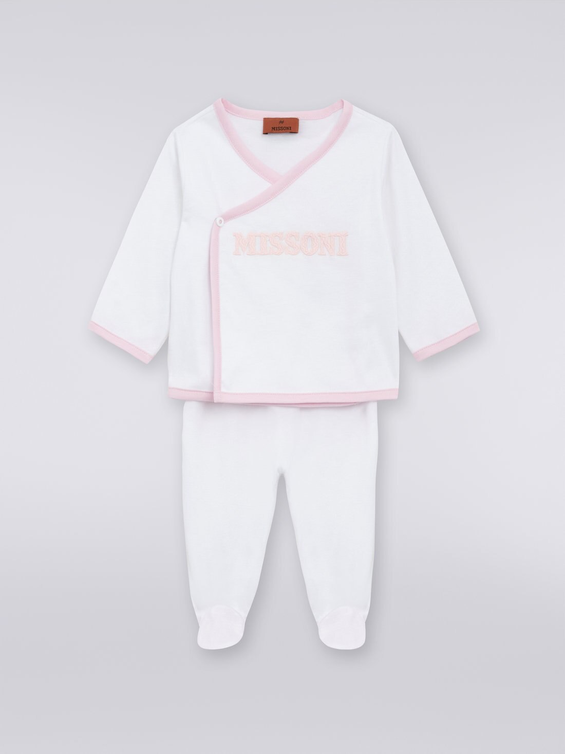 Ensemble trois pièces avec grenouillère, bavoir et bonnet en coton avec logo, Rose   - 8053147037141 - 1