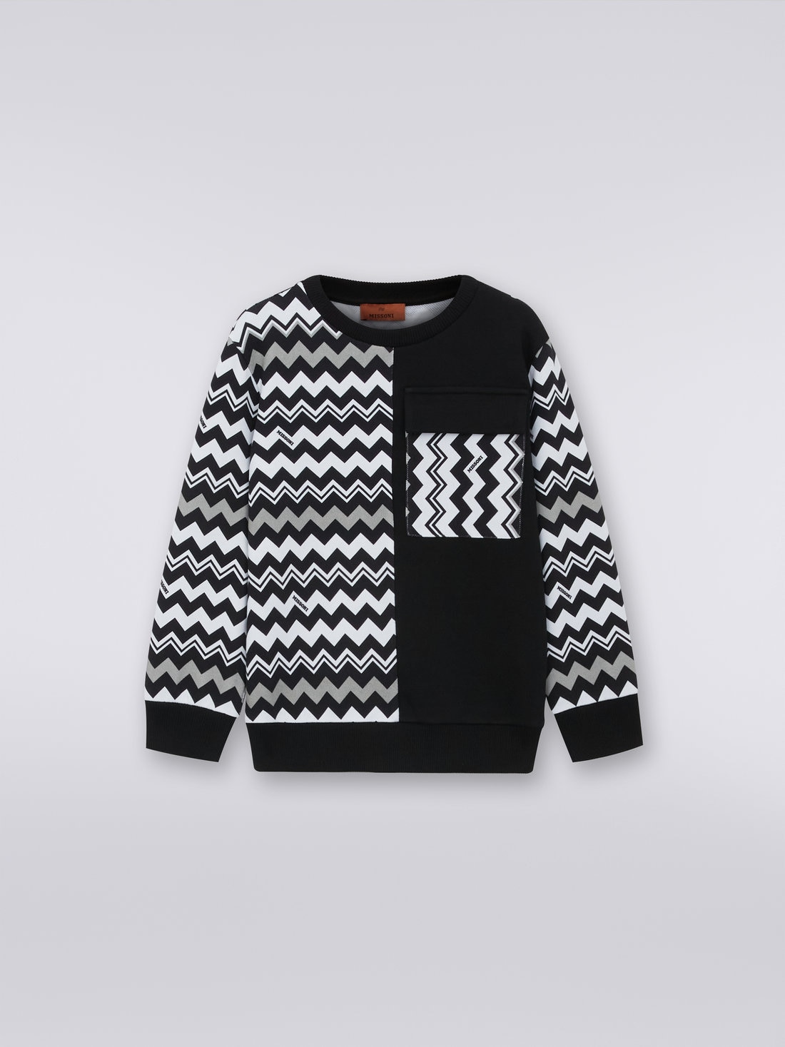 Patchwork-Sweatshirt mit Rundhalsausschnitt aus Baumwolle, Weiß & Schwarz - KS23WW0CBV00E3SM92O - 0