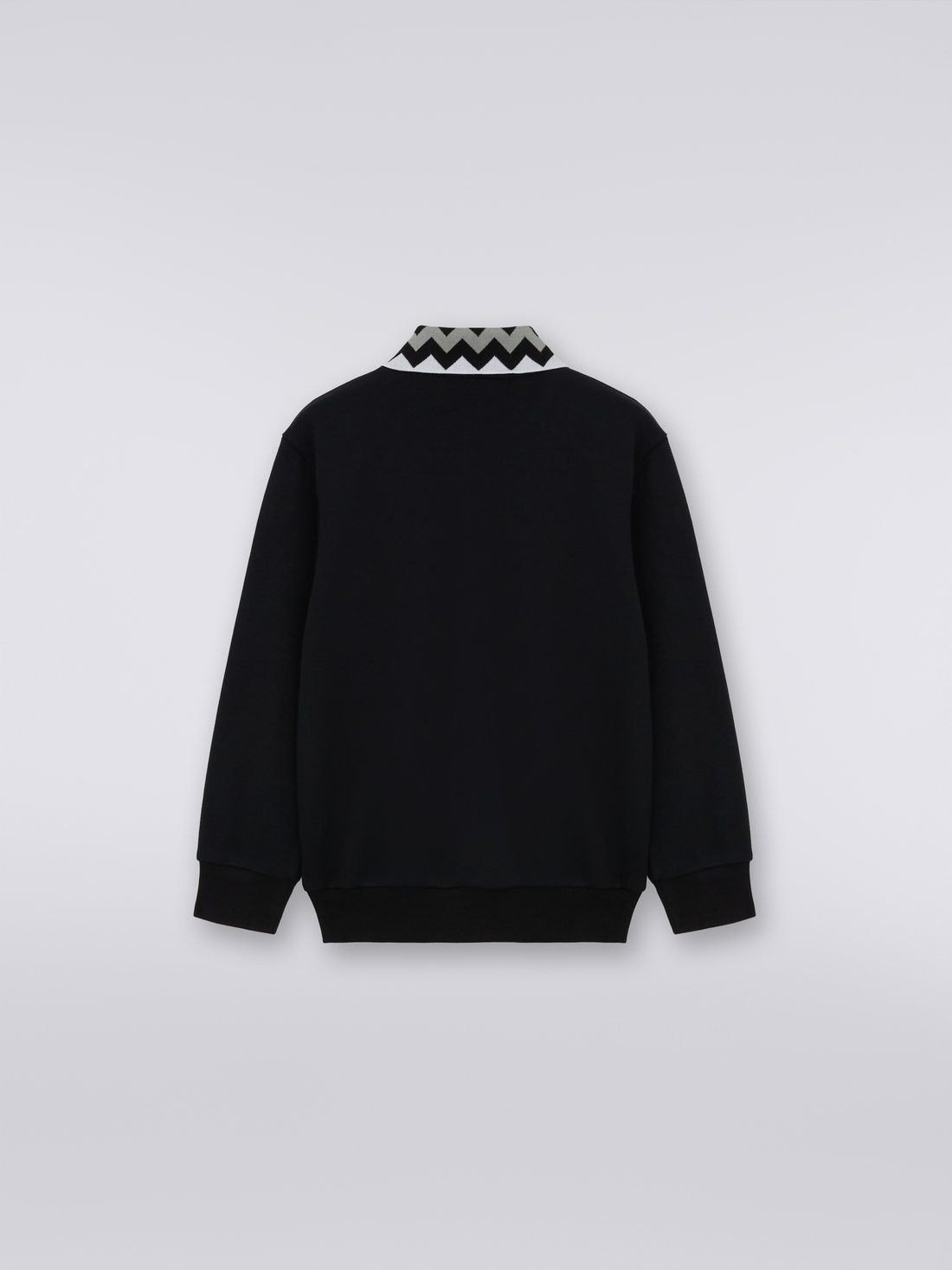 Polo de algodón de manga larga con inserciones a espigas y logotipo, Blanco & Negro - 8053147038124 - 1