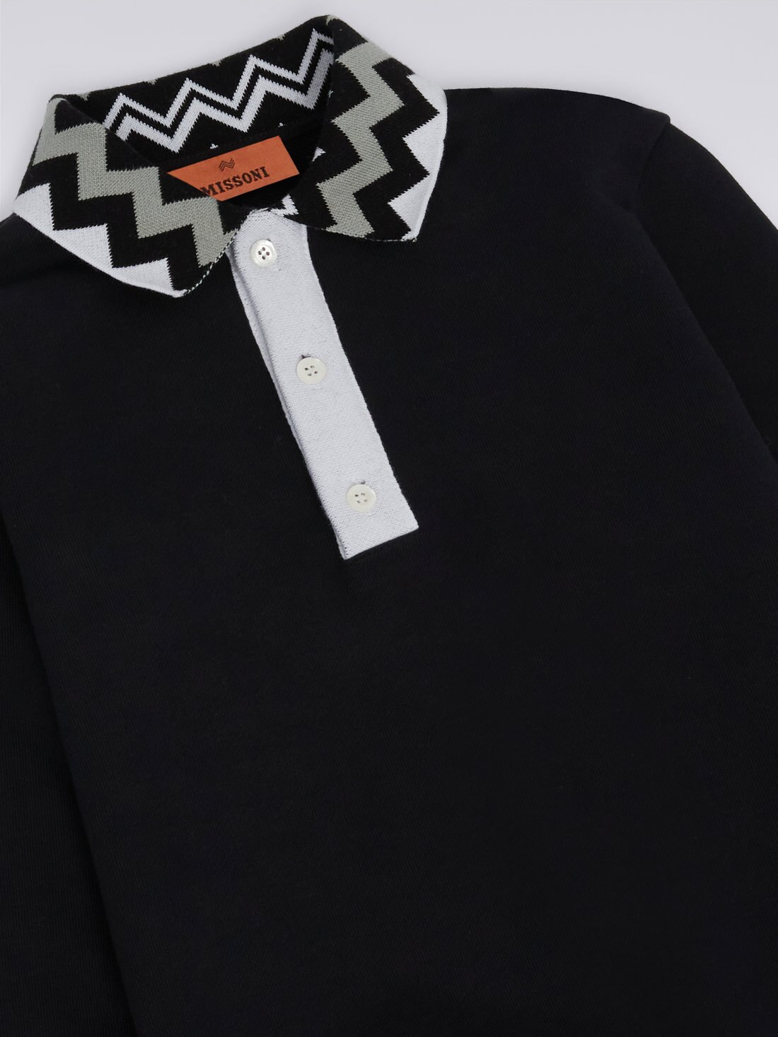 Polo de algodón de manga larga con inserciones a espigas y logotipo, Blanco & Negro - 8053147038124 - 2