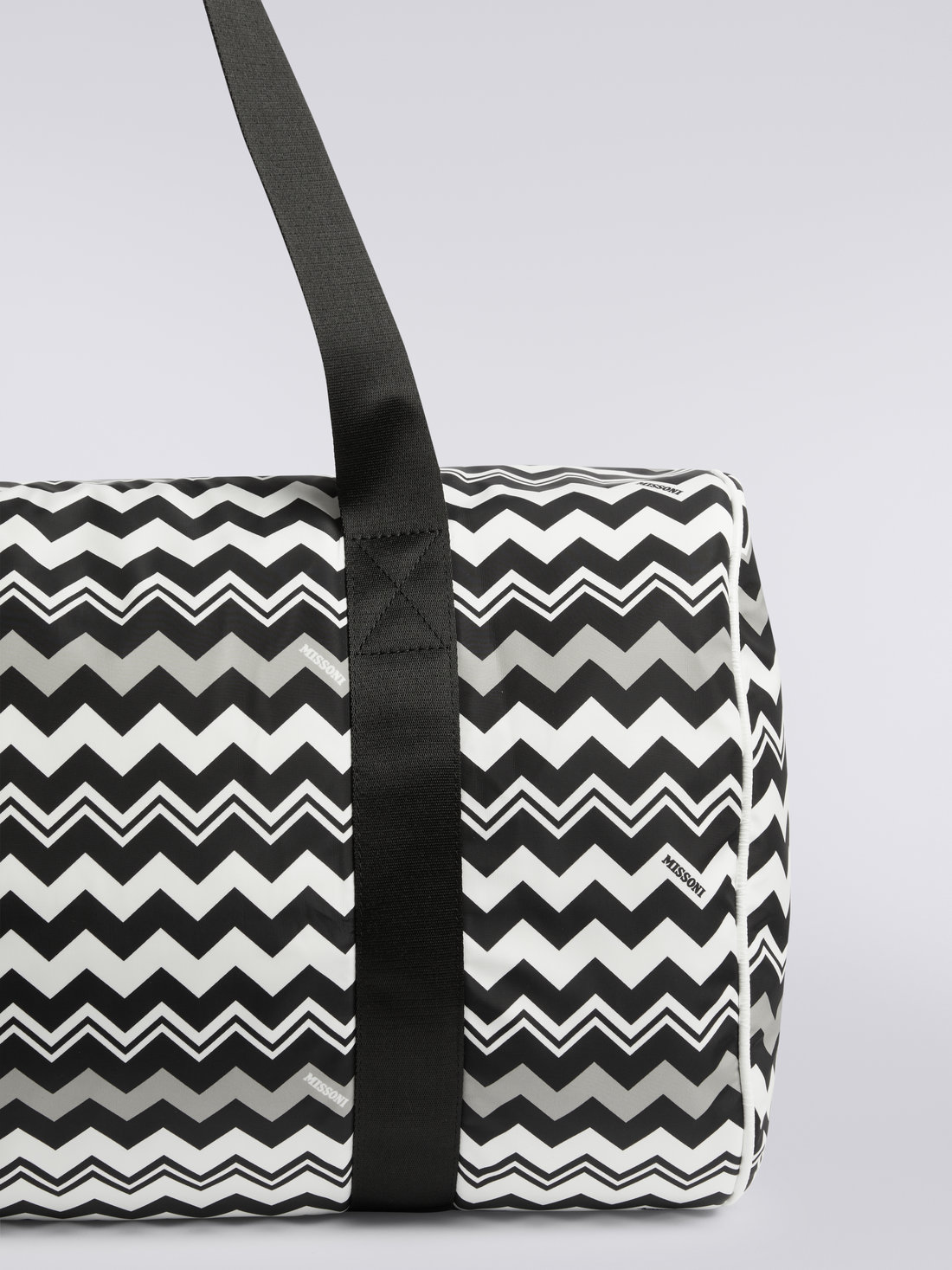 Borsa da viaggio in tessuto tecnico zig zag Bianco & Nero