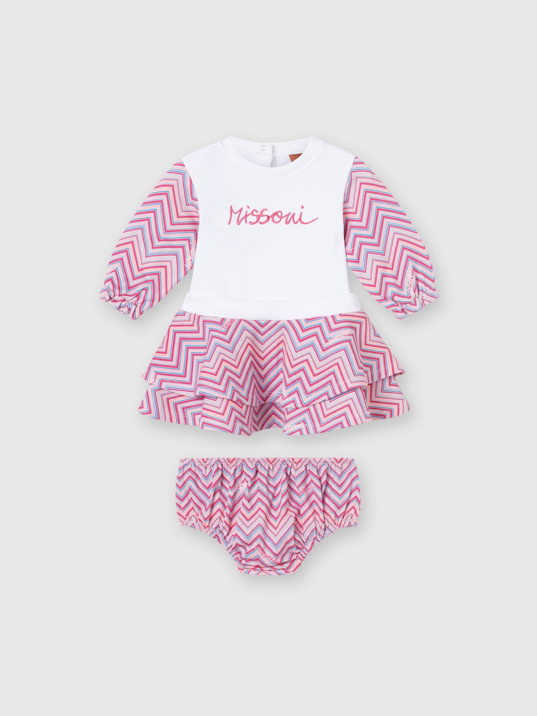 Robe en jersey de coton avec empiècements à zig-zags, Multicolore  - KS24SG00BV00FVS30DJ - 0