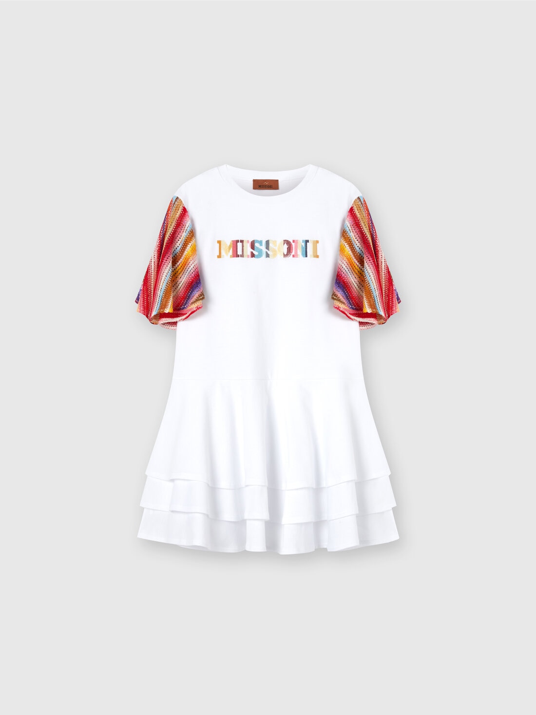 Short-sleeved cotton jersey dress with logo lettering, Multicoloured  - KS24SG07BV00FXS019C - 0