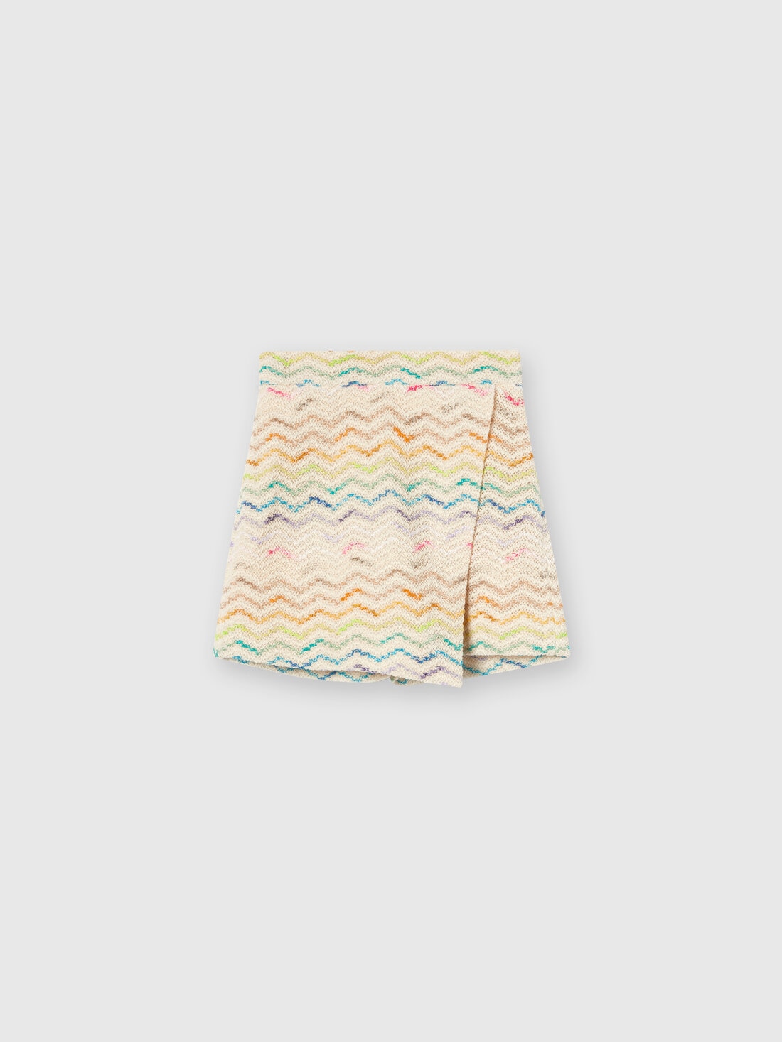 Cotton blend wrap-around skirt with zigzag pattern, Multicoloured  - KS24SH00BV00FVS01CW - 0