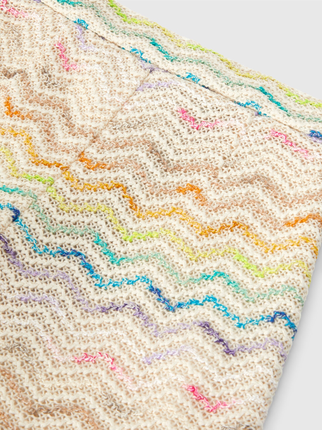 Cotton blend wrap-around skirt with zigzag pattern, Multicoloured  - KS24SH00BV00FVS01CW - 3