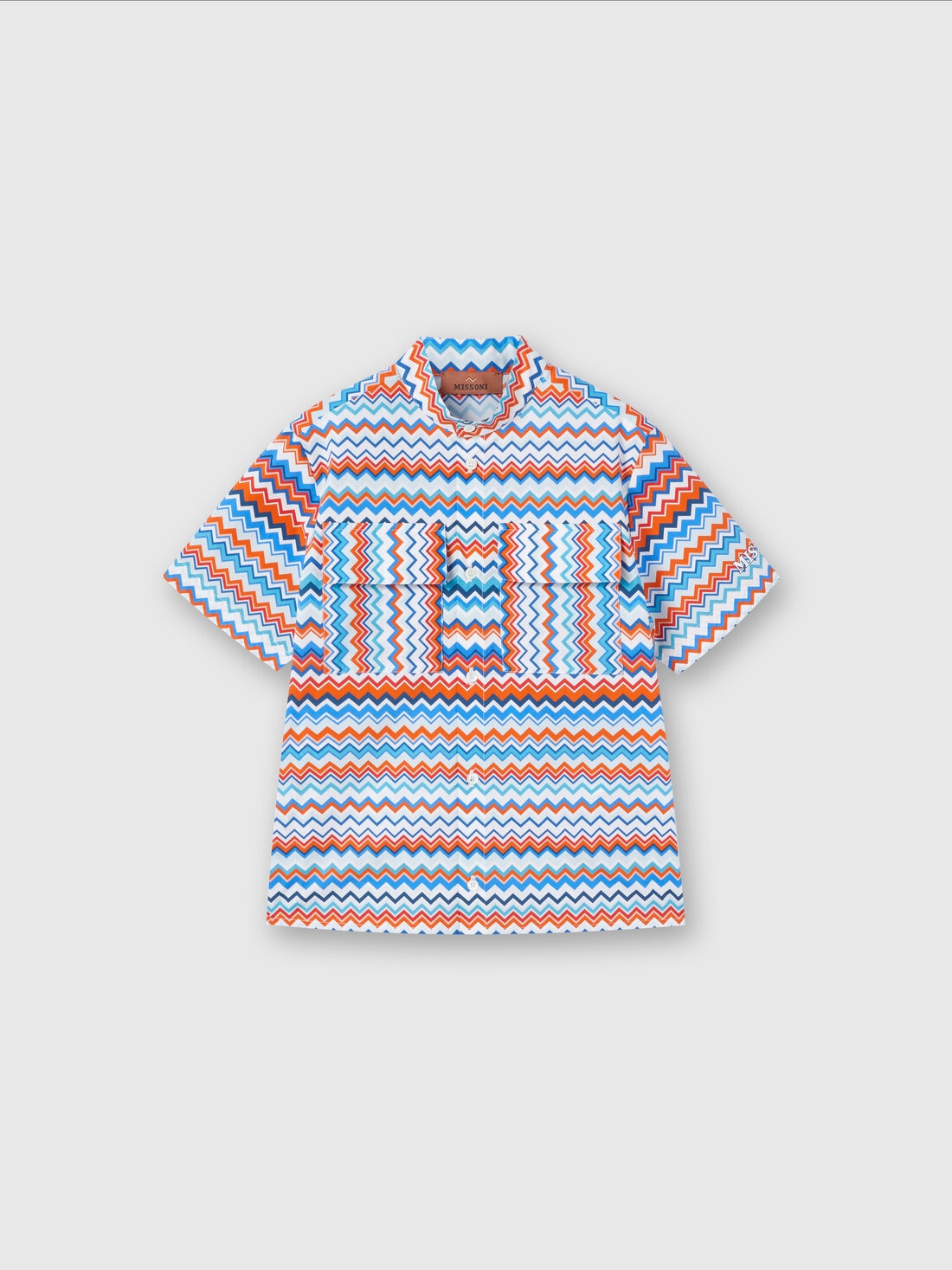 Short-sleeved cotton shirt with zigzag pattern, Multicoloured  - KS24SJ00BV00FWSM927 - 0