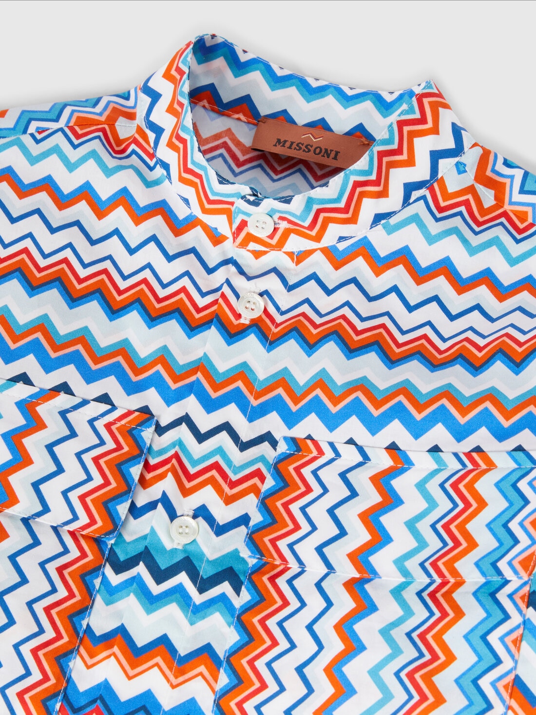 Short-sleeved cotton shirt with zigzag pattern, Multicoloured  - KS24SJ00BV00FWSM927 - 2