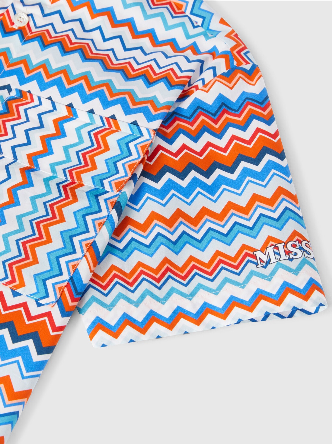 Short-sleeved cotton shirt with zigzag pattern, Multicoloured  - KS24SJ00BV00FWSM927 - 3