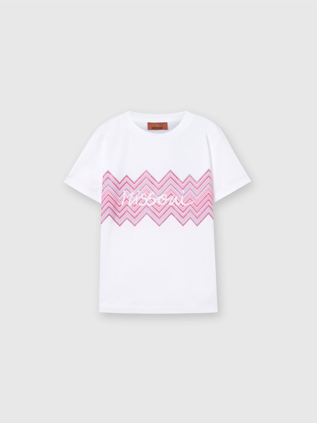 Cotton jersey T-shirt with chevron insert and logo, Multicoloured  - KS24SL01BV00FVS019I - 0