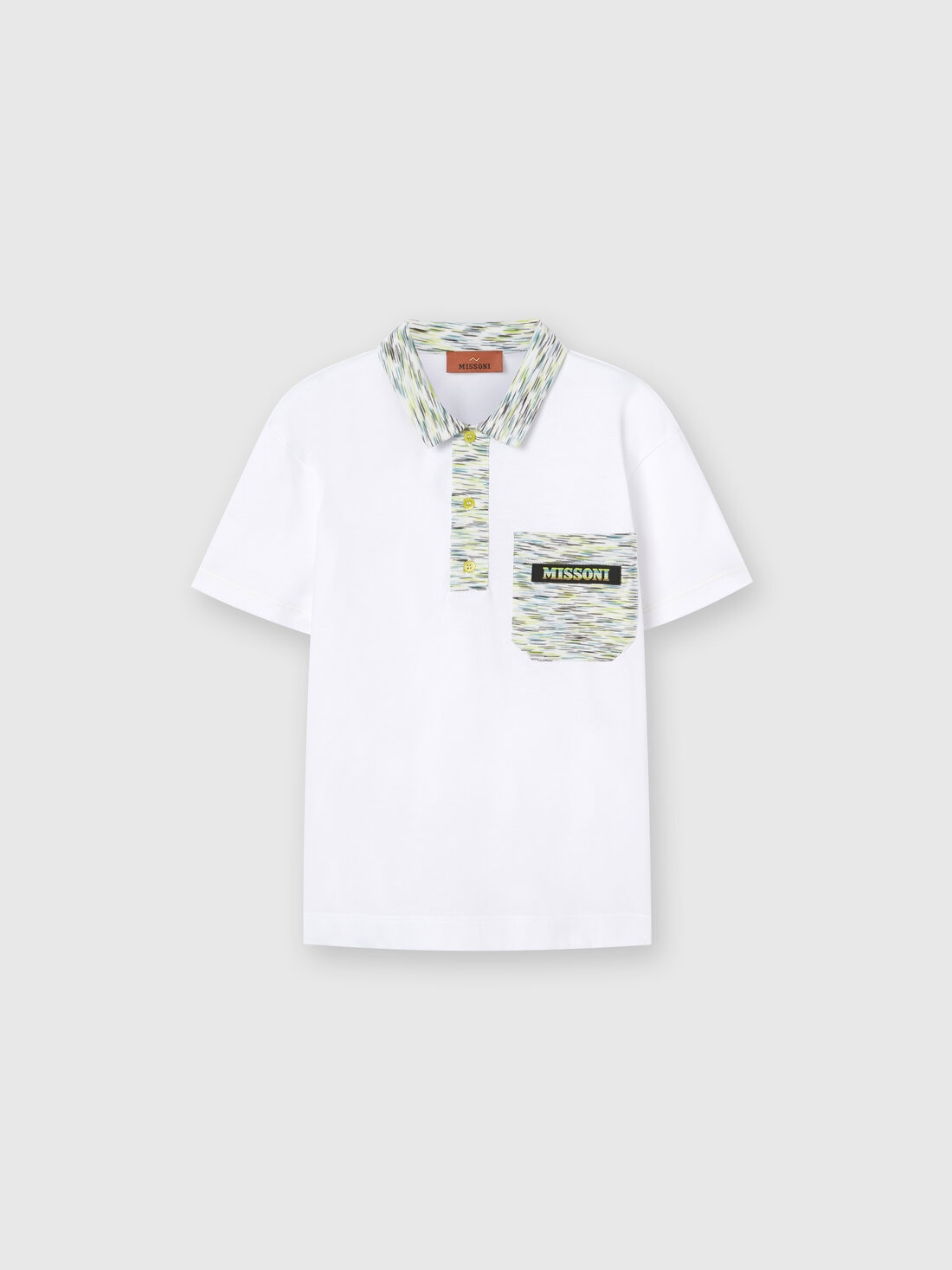 Short-sleeved cotton polo shirt with slub inserts, Multicoloured  - KS24SL07BV00FWS613D - 0
