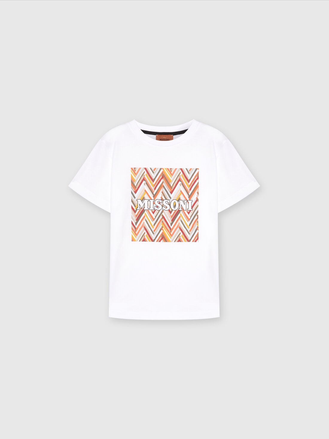Cotton jersey T-shirt with chevron print and logo, Multicoloured  - KS24SL08BV00FWS207Z - 0