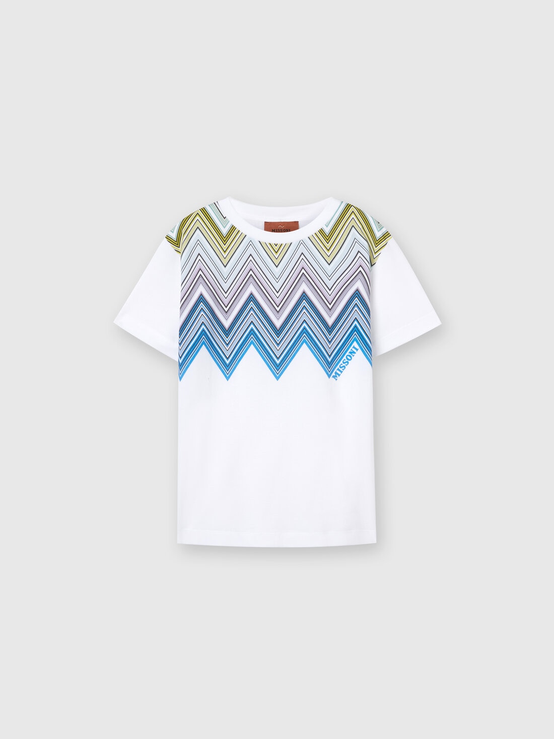 Short-sleeved T-shirt in cotton with chevron print, Multicoloured  - KS24SL09BV00FWS019C - 0