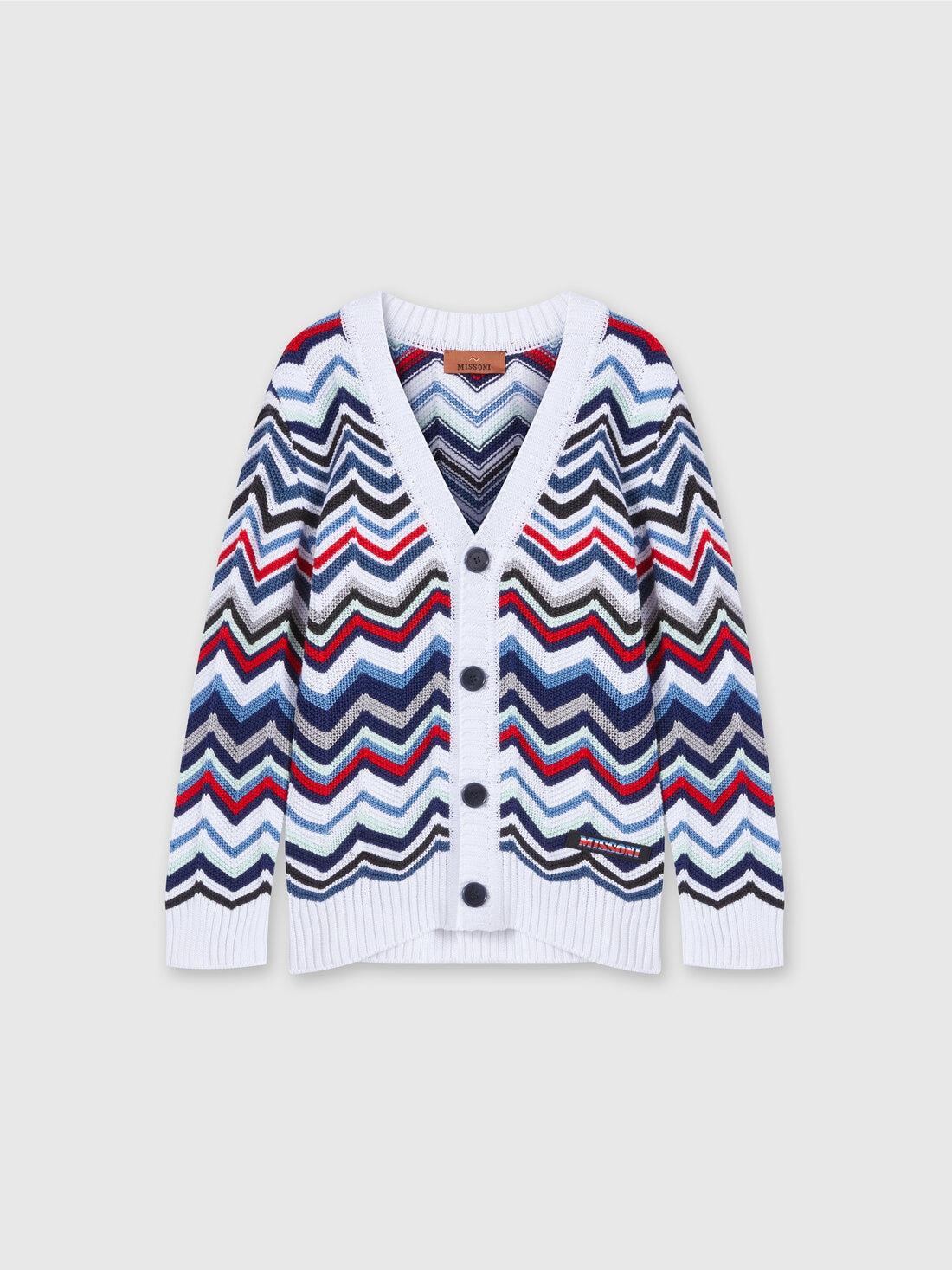 Cotton chevron knit cardigan, Multicoloured  - KS24SM00BV00FWSM9FV - 0