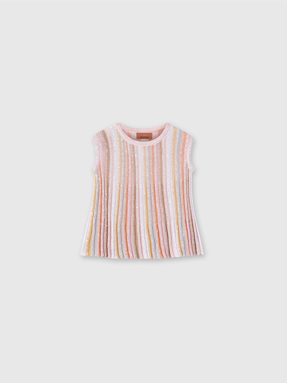 Sleeveless top in pleated viscose knit with sequins, Multicoloured  - KS24SN01BV00FXSM923 - 0