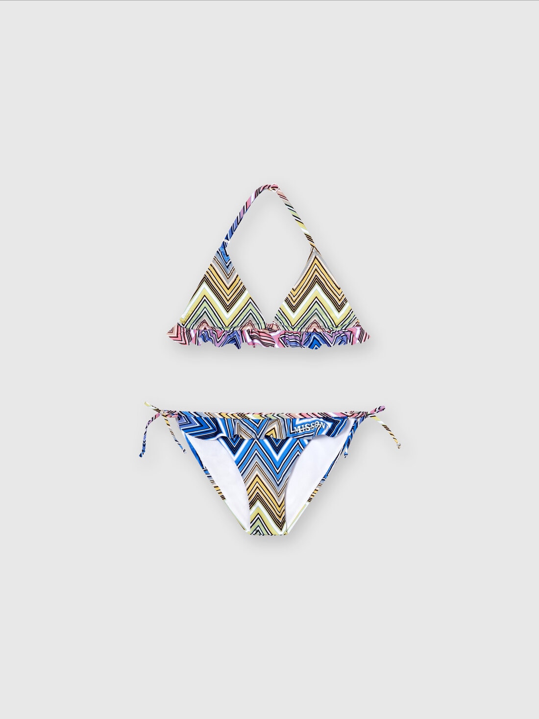 Chevron bikini with ruffle and logo lettering , Multicoloured  - KS24SP01BV00FVSM9FU - 0