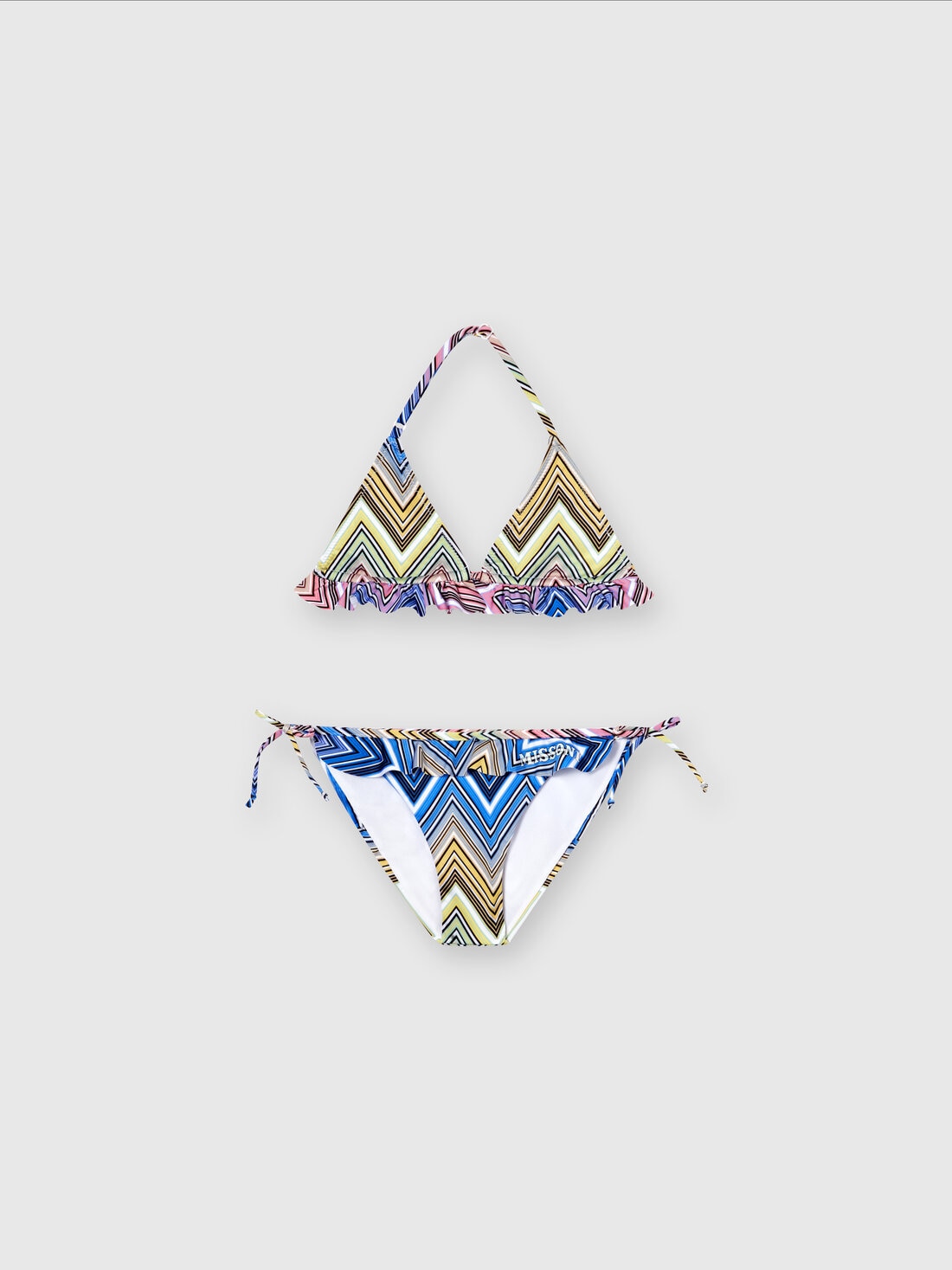 Bikini con estampado de espigas, volantes e inscripción del logotipo , Multicolor  - KS24SP01BV00FVSM9FU - 0