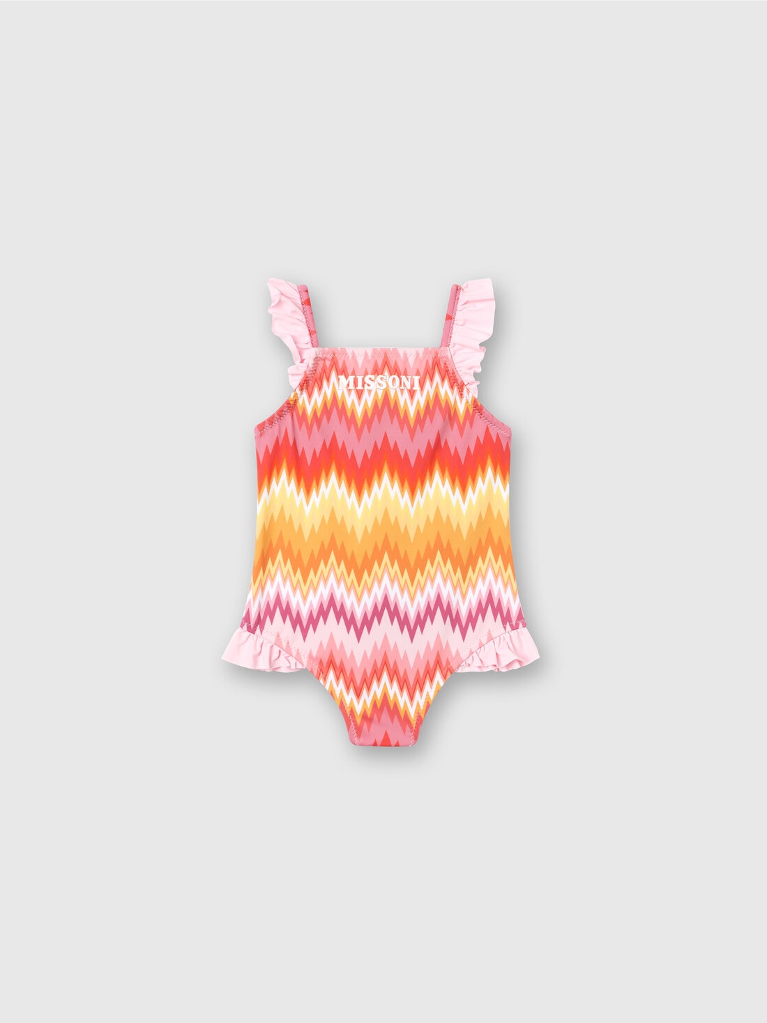 Maillot de bain une pièce à chevrons avec volants et logo, Multicolore  - KS24SP06BV00FVSM923 - 0