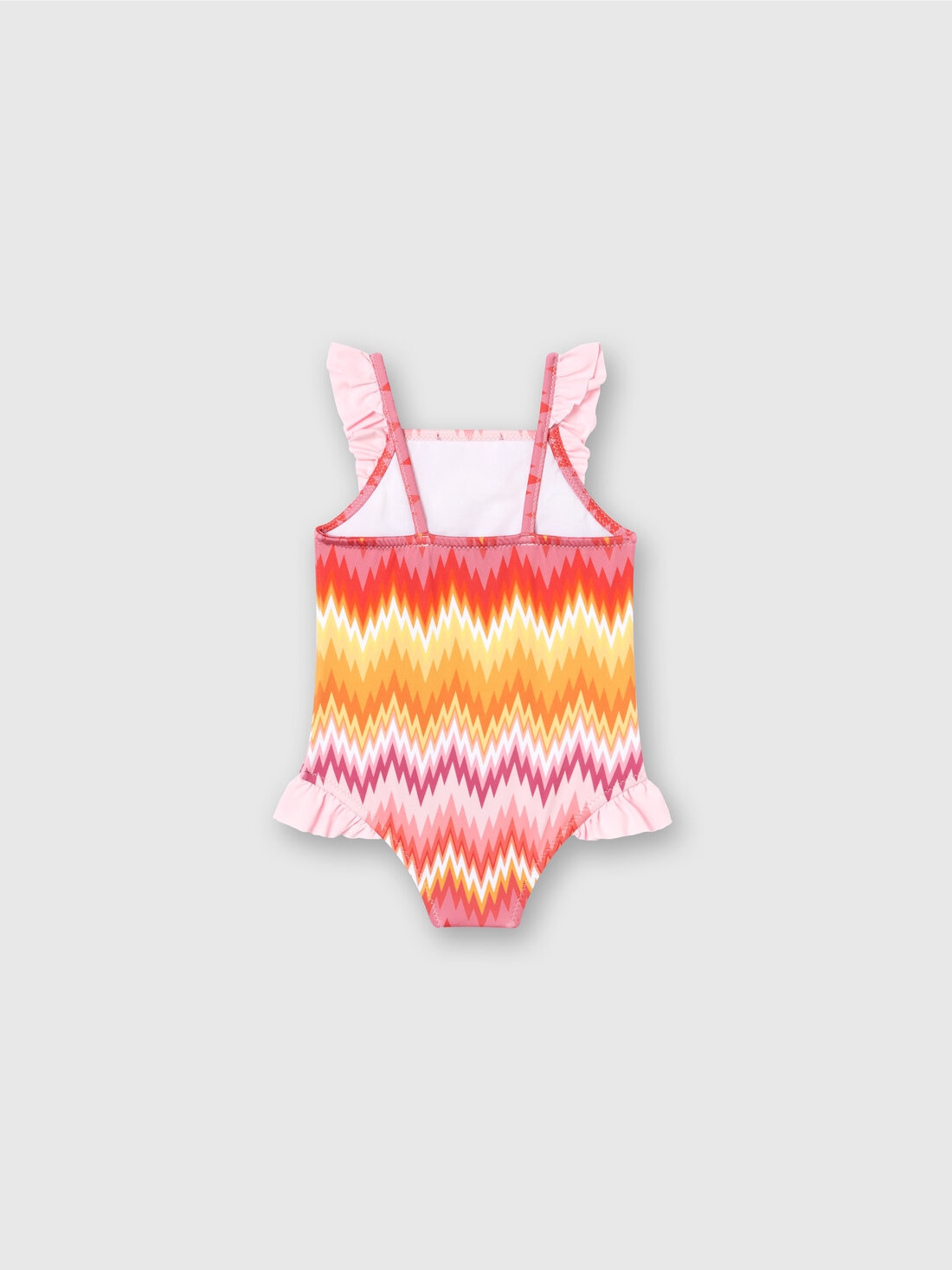 One-piece swimming costume with chevron pattern, ruffle and logo, Multicoloured  - KS24SP06BV00FVSM923 - 1