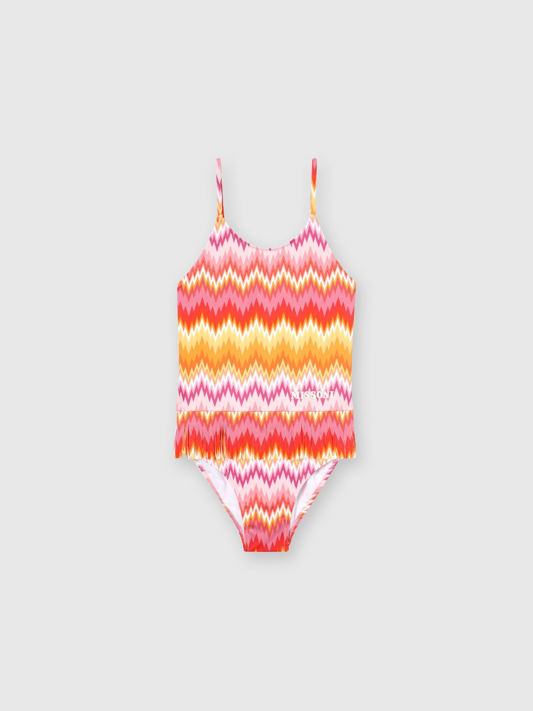 One-piece swimming costume with chevron pattern and logo lettering, Multicoloured  - KS24SP07BV00FVSM923 - 0