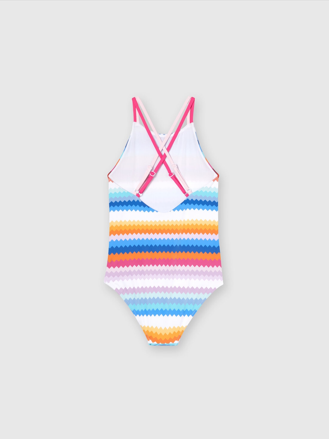 One-piece swimming costume with zigzag pattern and logo lettering, Multicoloured  - KS24SP08BV00FVSM923 - 1