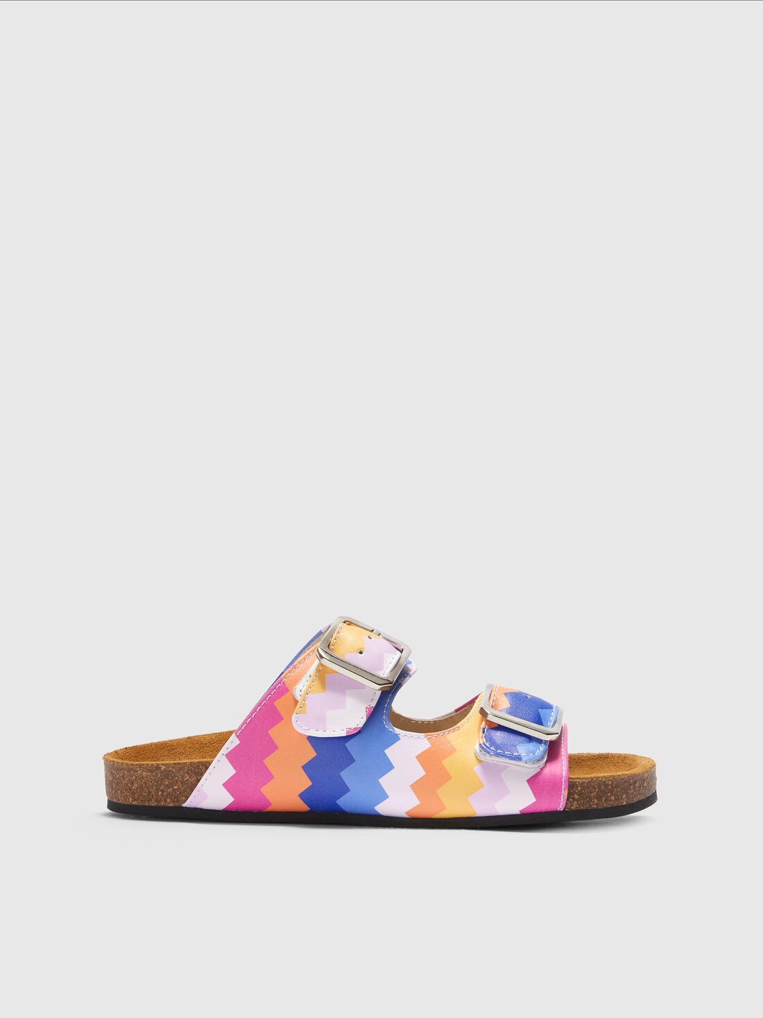 Sandals with double straps with chevron pattern, Multicoloured  - KS24SY01BV00FWSM923 - 0