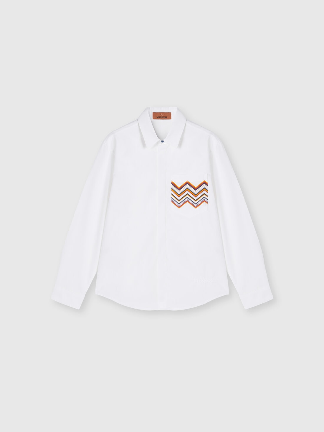 Cotton shirt with zigzag detail on the breast pocket, White & Multicoloured   - KS24WJ01BV00GWS019C - 0