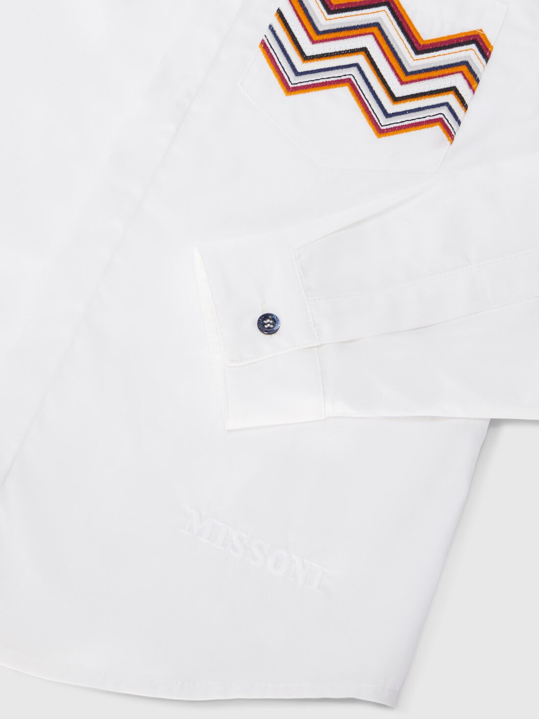 Cotton shirt with zigzag detail on the breast pocket, White & Multicoloured   - KS24WJ01BV00GWS019C - 3