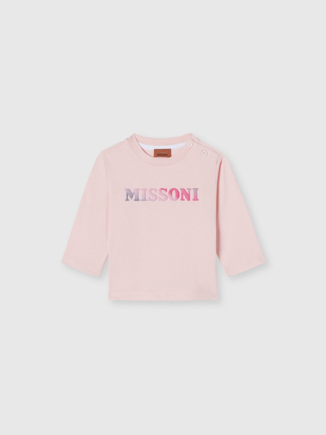 Long-sleeved cotton crewneck T-shirt with logo, Pink   - KS24WL00BV00GVS30F3 - 0