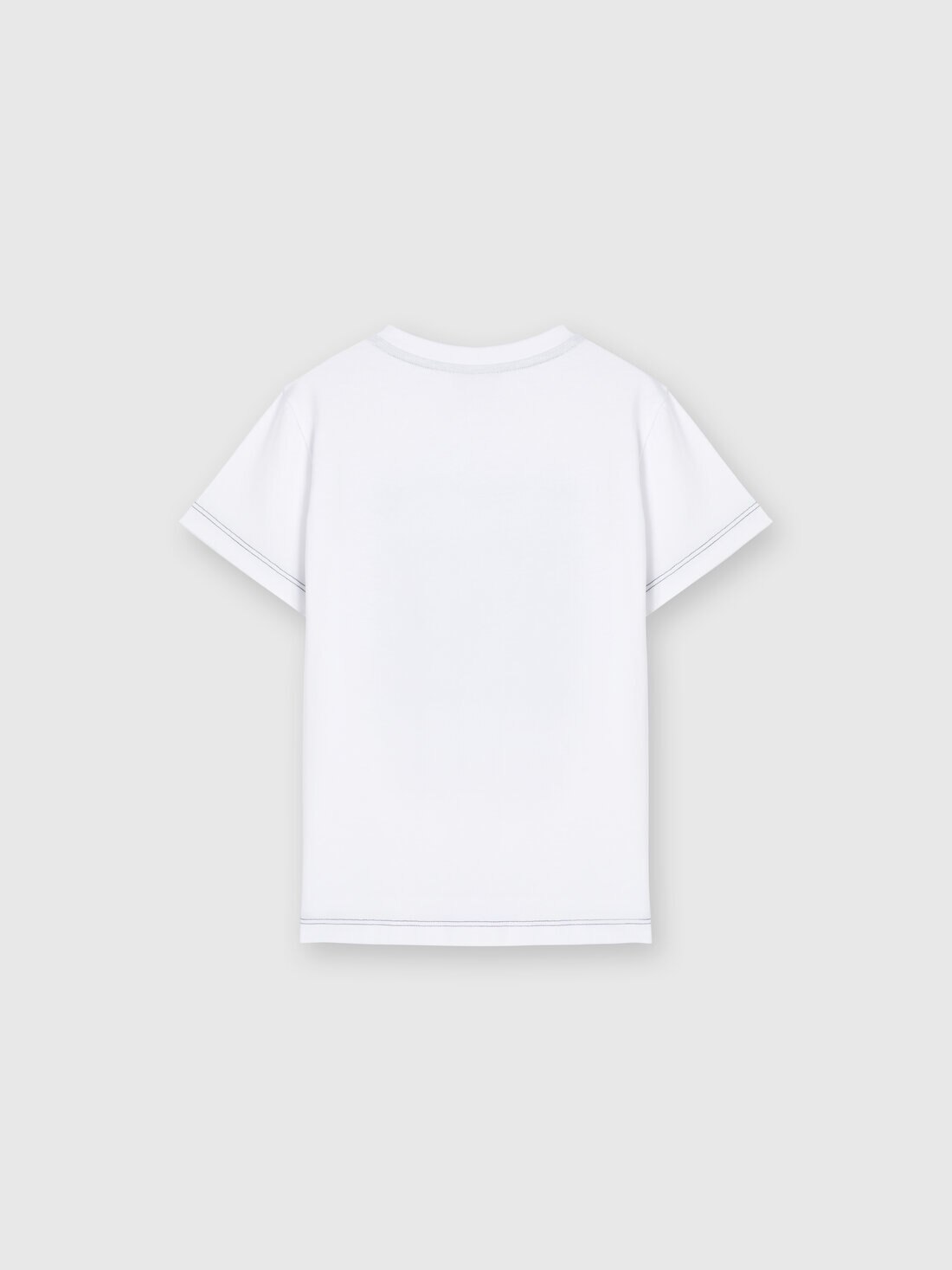 Cotton crewneck T-shirt with zigzag print and contrasting stitching, White  - KS24WL0ABV00GWS019E - 1