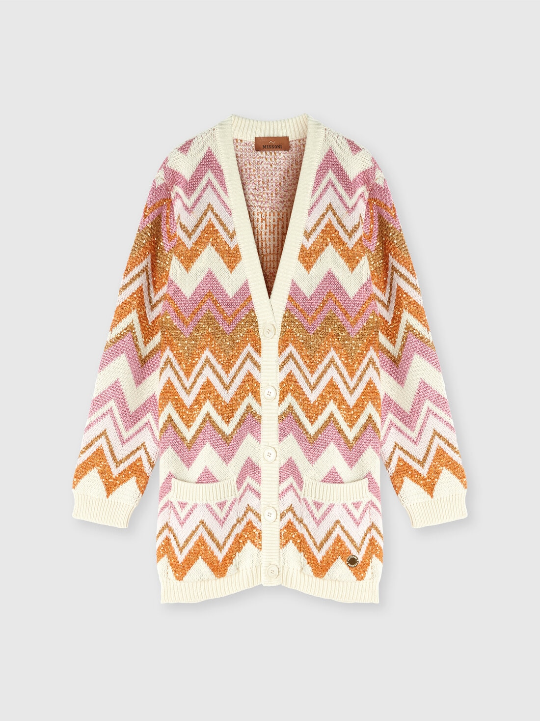 Cardigan aus einer Lamé-Mischung aus Baumwolle und Kaschmir, Beige & Mehrfarbig  - KS24WM00BV00GVS01H3 - 0